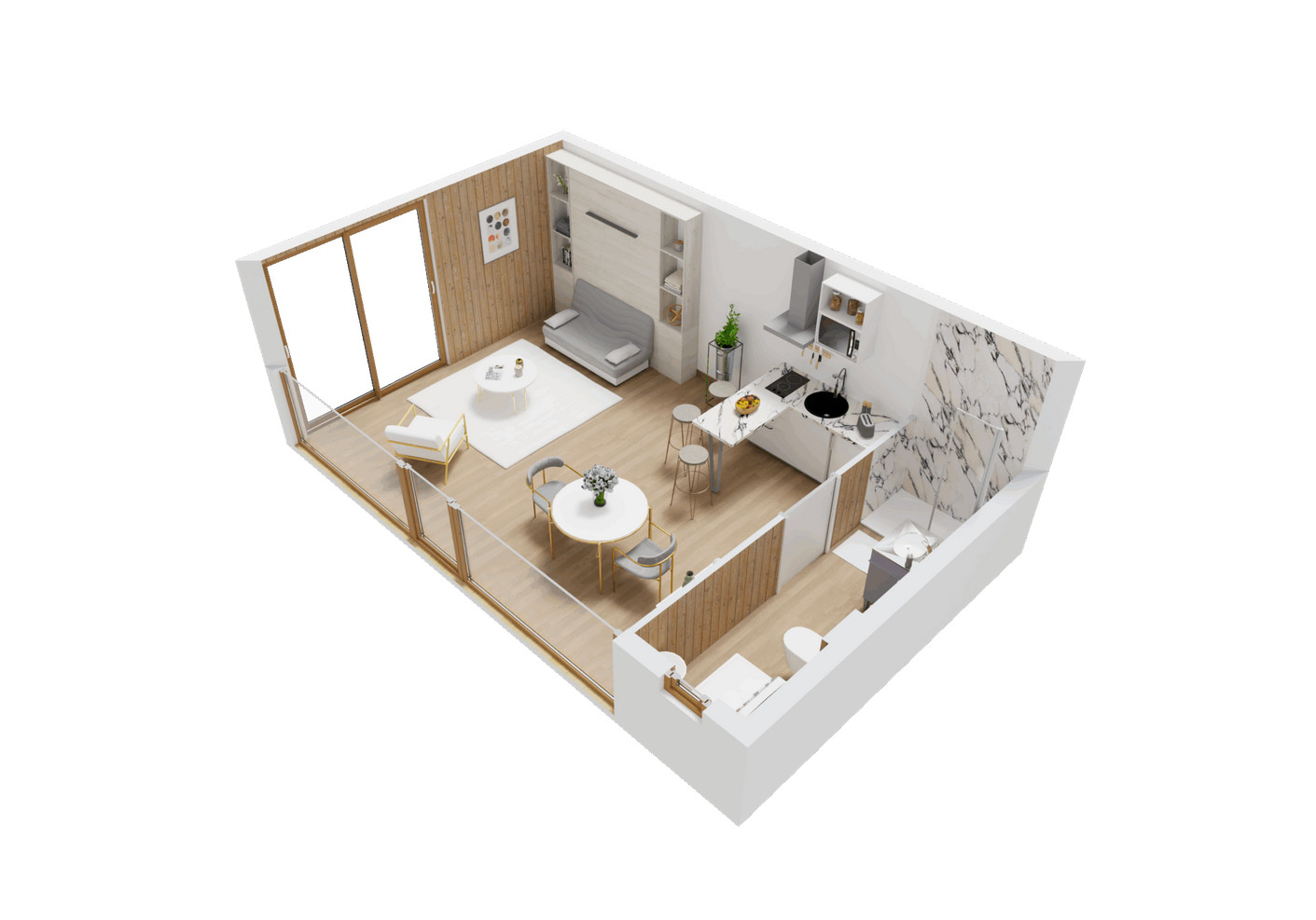 plan 3D tiny house française Auréa 20m2 plan 3D tiny house française Auréa 20m2