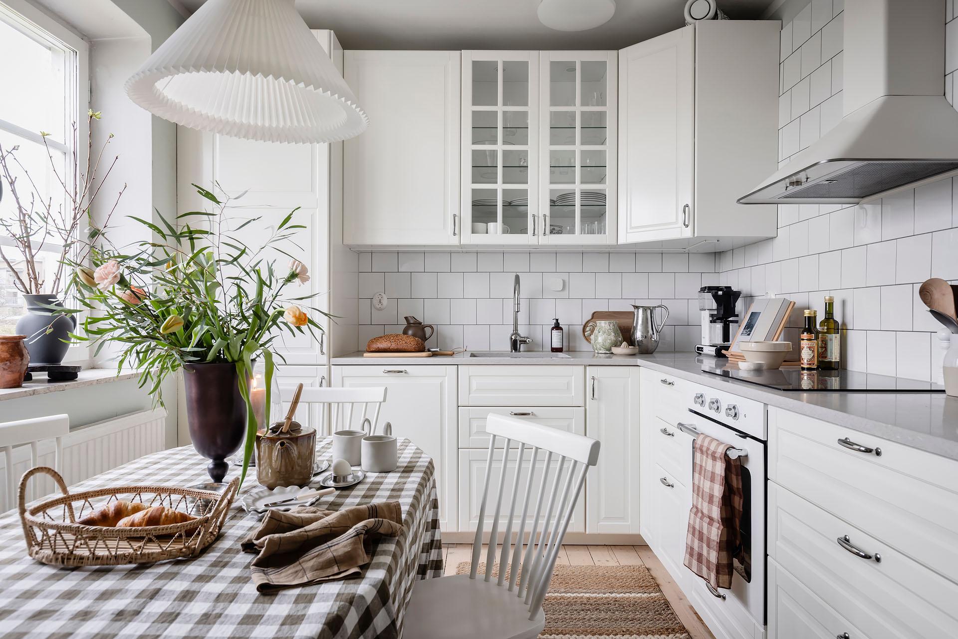 cuisine avec espace repas décoration scandinave et naturelle appartement ancien de 60m2