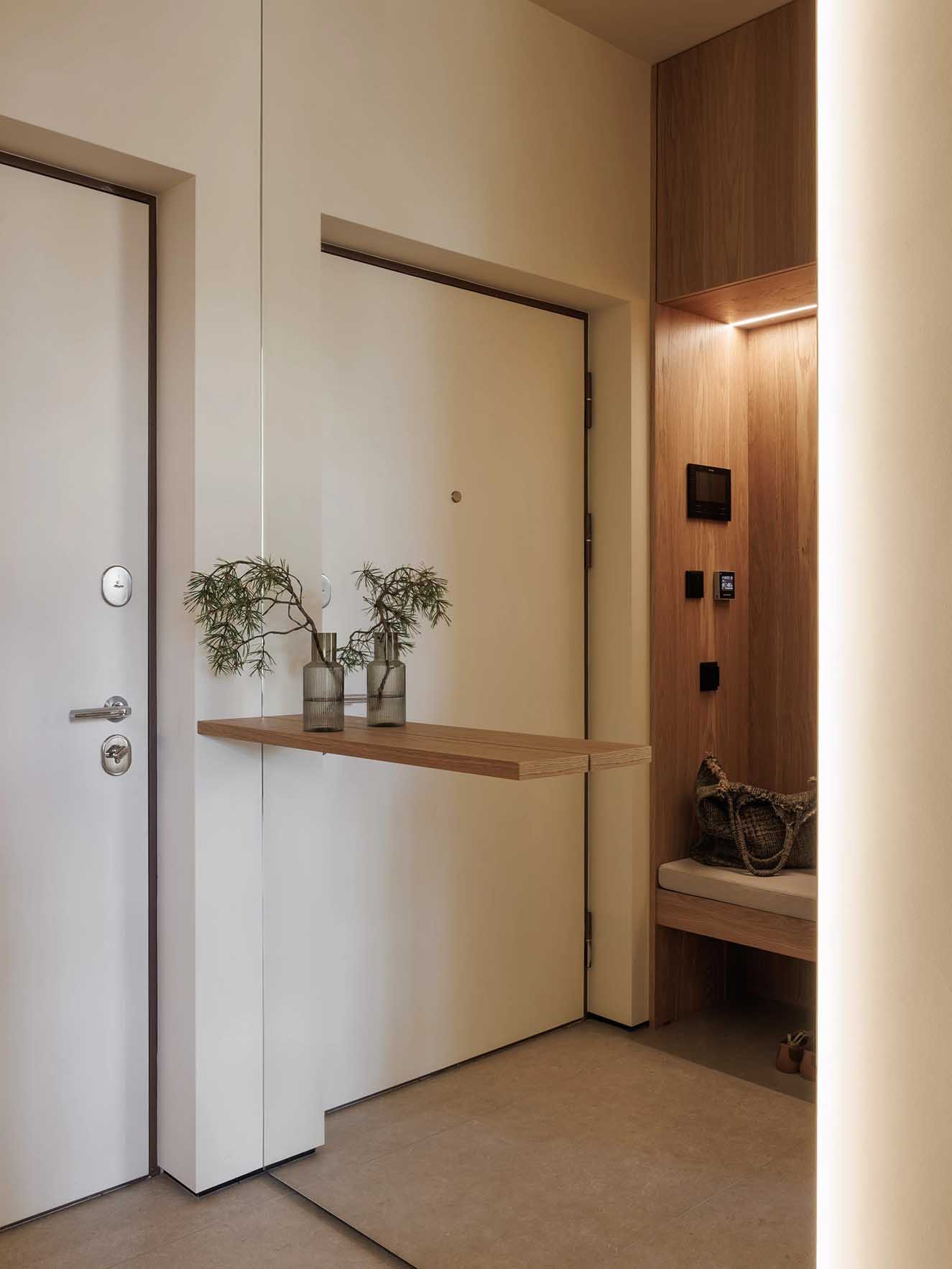 entrée appartement 52m2 décoration contemporaine avec grand miroir