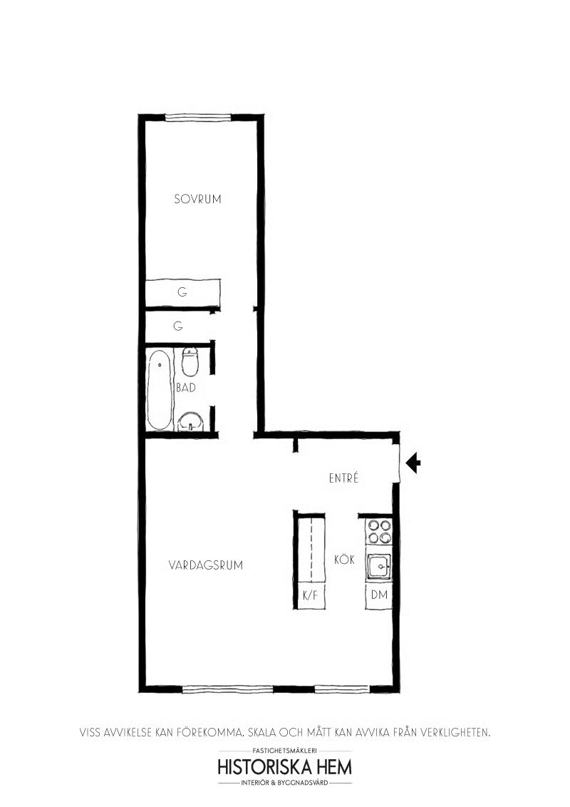 two-room apartment plan, 54sqm/581sqf