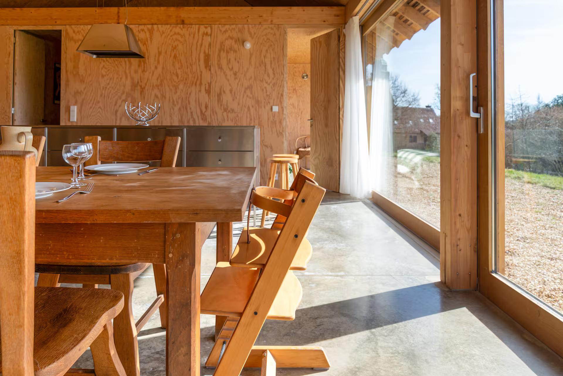 dining room and inox kitchen architect wooden house in the Perche France