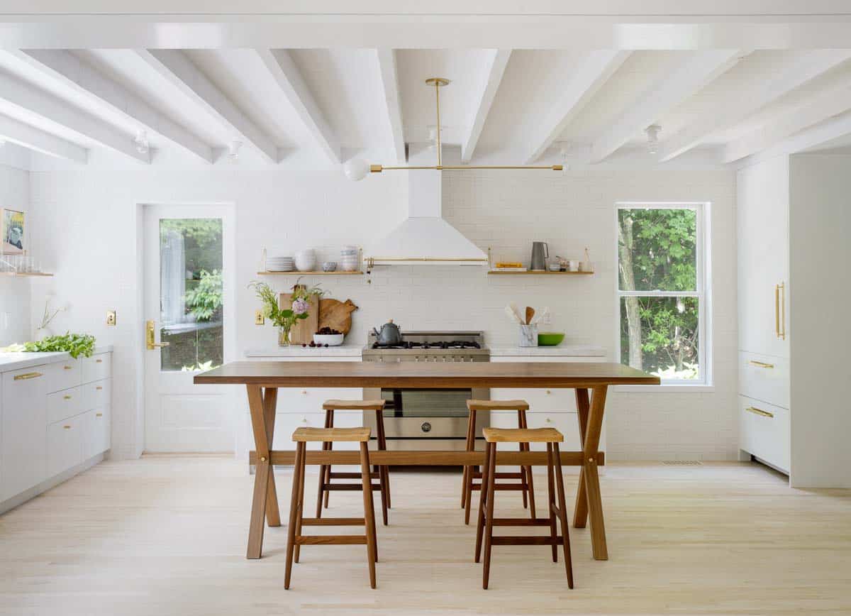cuisine et salle à manger décoration contemporaine naturelle et neutre maison de plage Hamptons