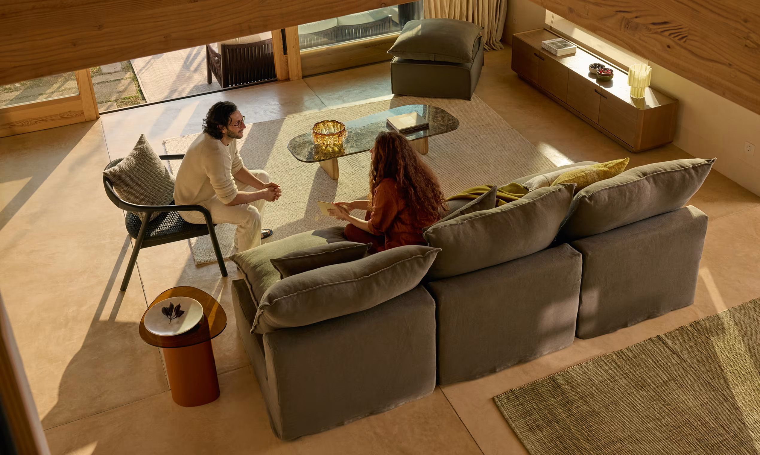 living room with bay windows contemporary decor