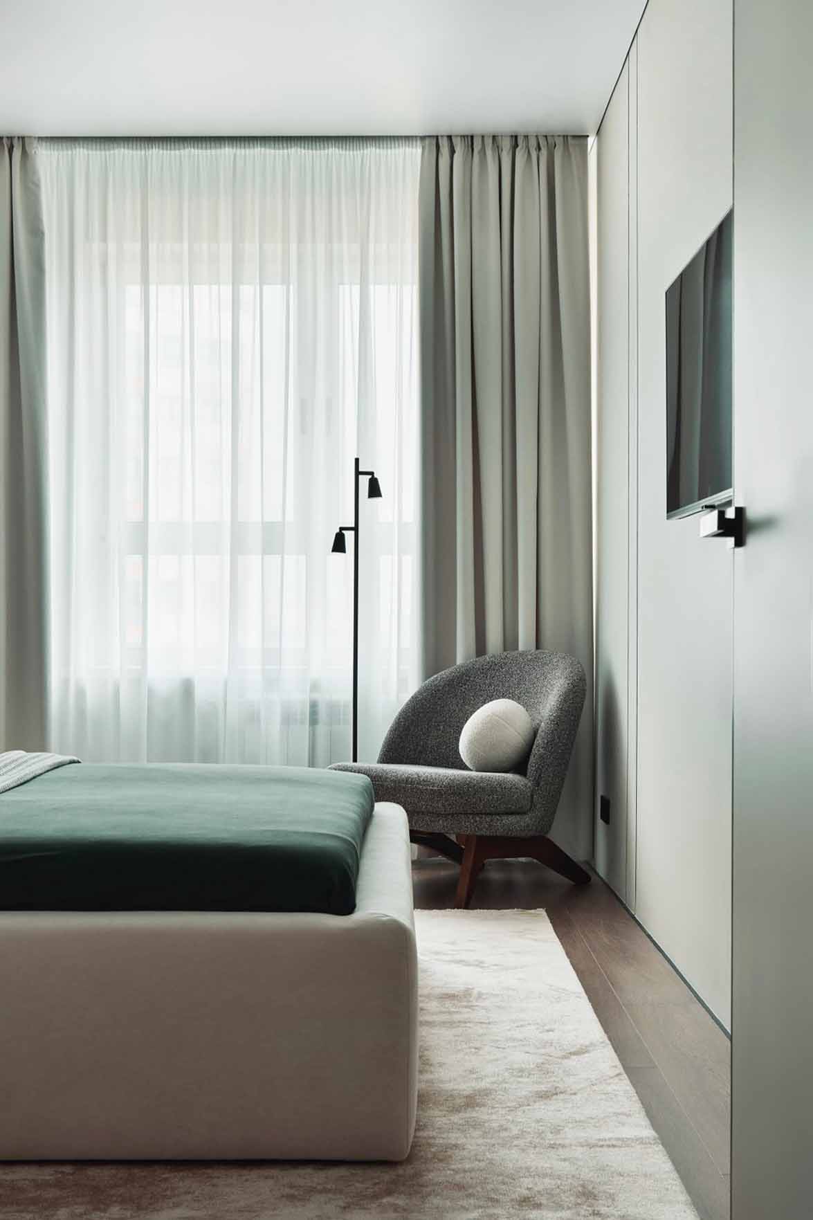 chambre verte et blanche appartement 105m2 décoration contemporaine chambre verte et blanche appartement 105m2 décoration contemporaine