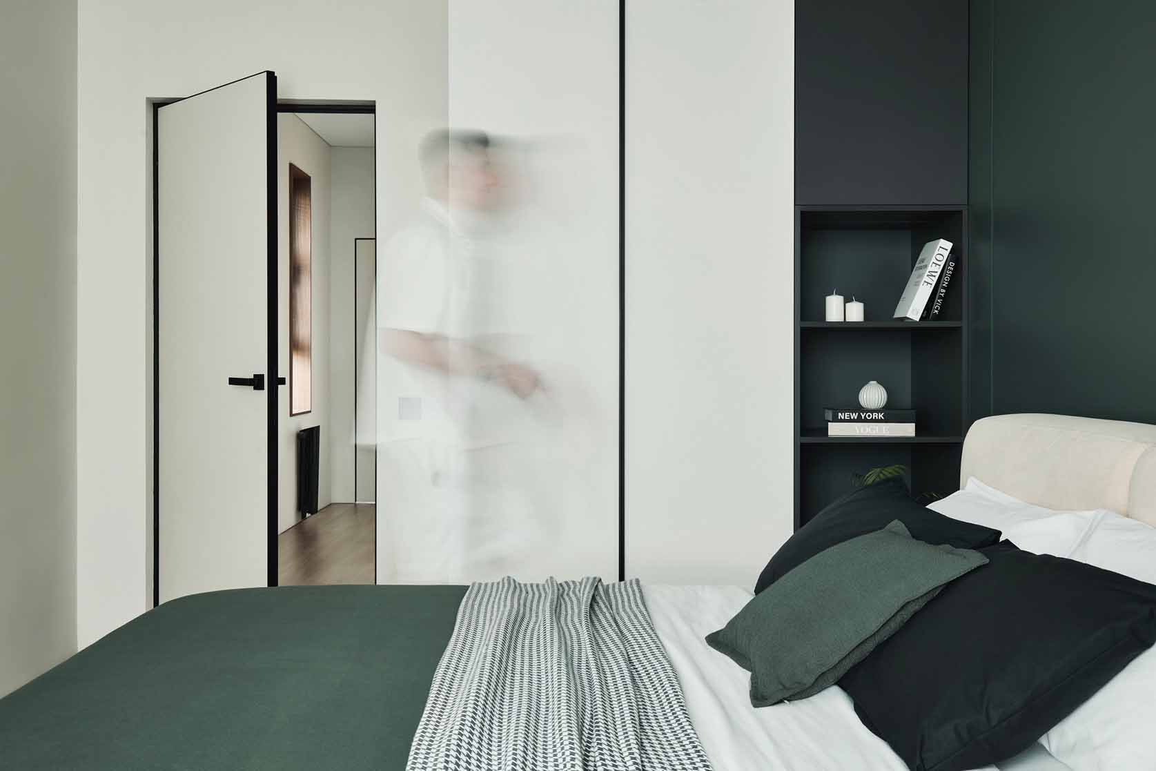 chambre verte et blanche appartement 105m2 décoration contemporaine chambre verte et blanche appartement 105m2 décoration contemporaine