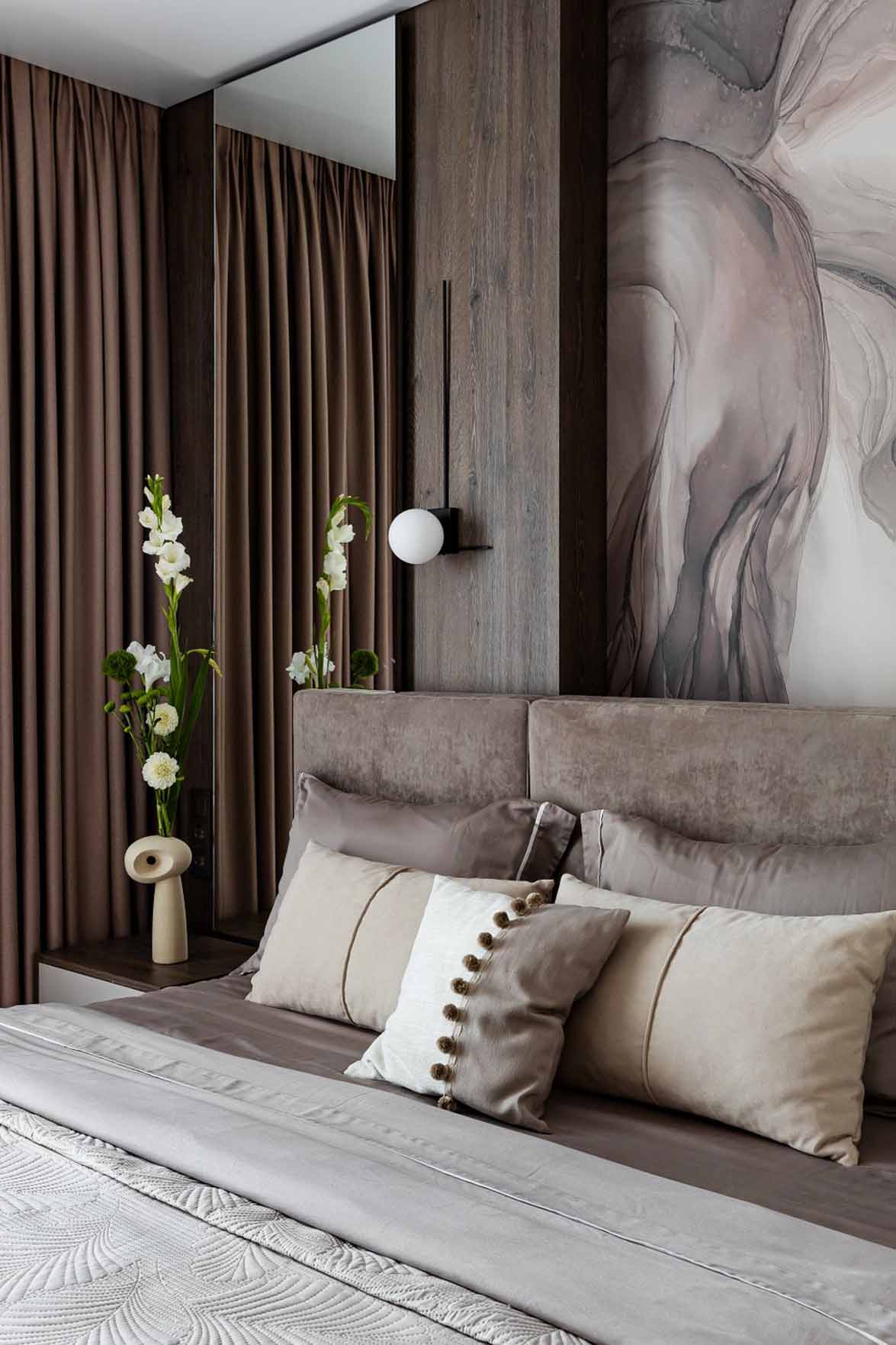chambre tons bruns décoration contemporaine appartement de 60m2 neutre