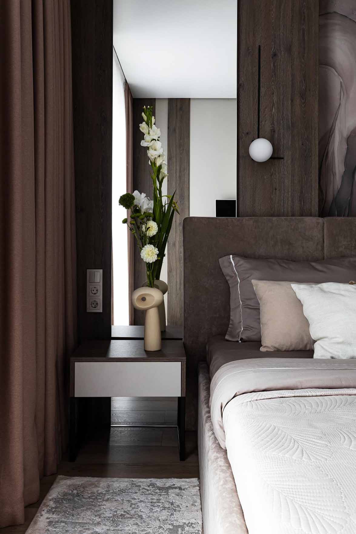 chambre tons bruns décoration contemporaine appartement de 60m2 neutre