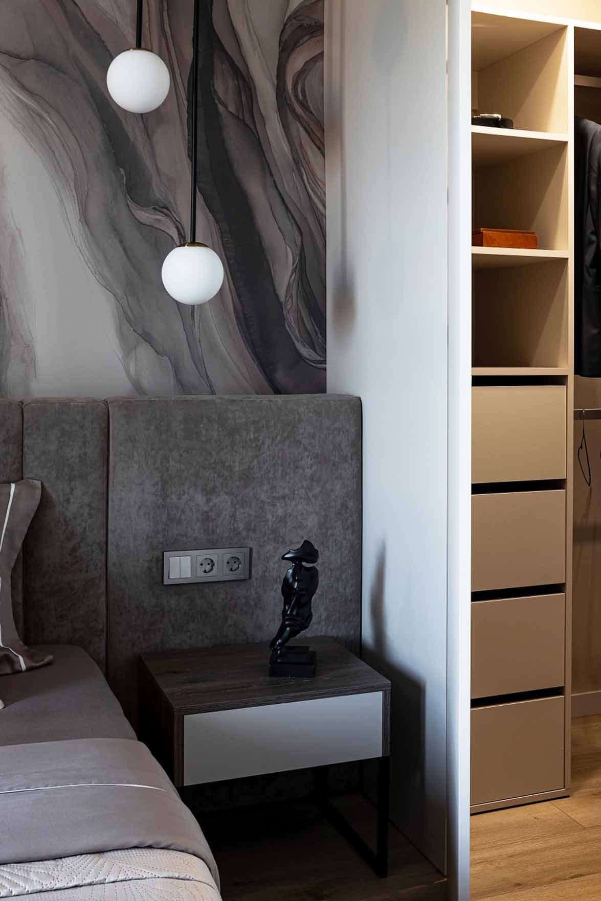 chambre tons bruns décoration contemporaine avec dressing appartement de 60m2 neutre