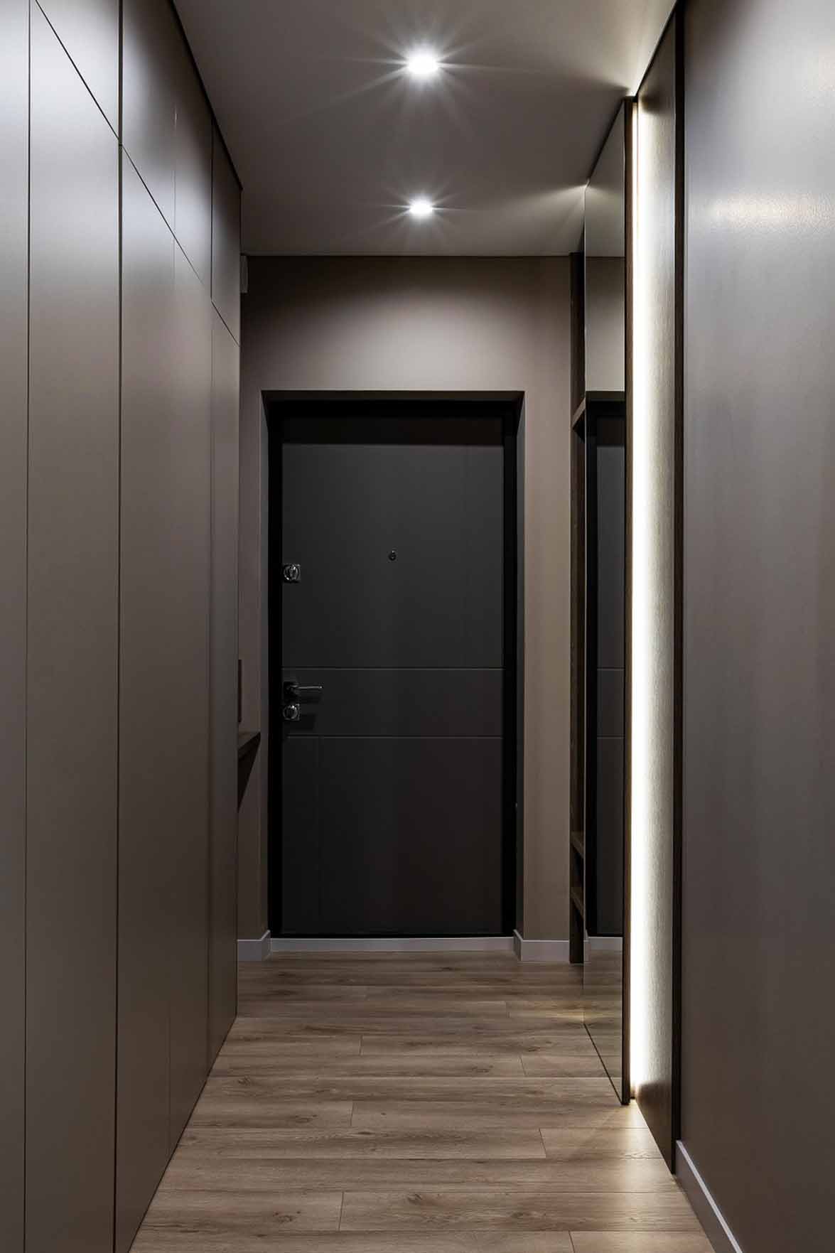 couloir murs marrons décoration contemporaine appartement de 60m2 neutre