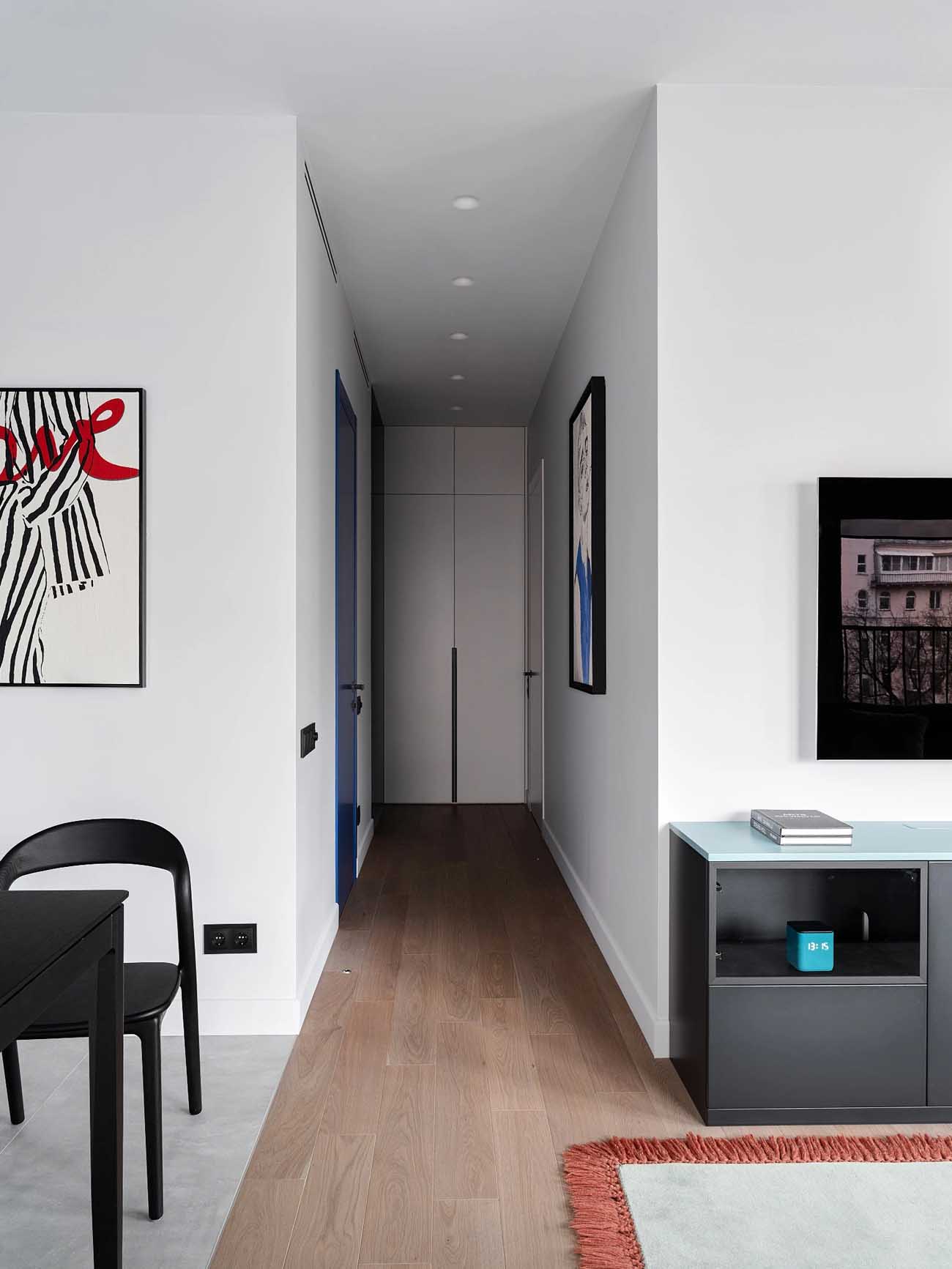 couloir et salon décoration design deux-pièces 55m2