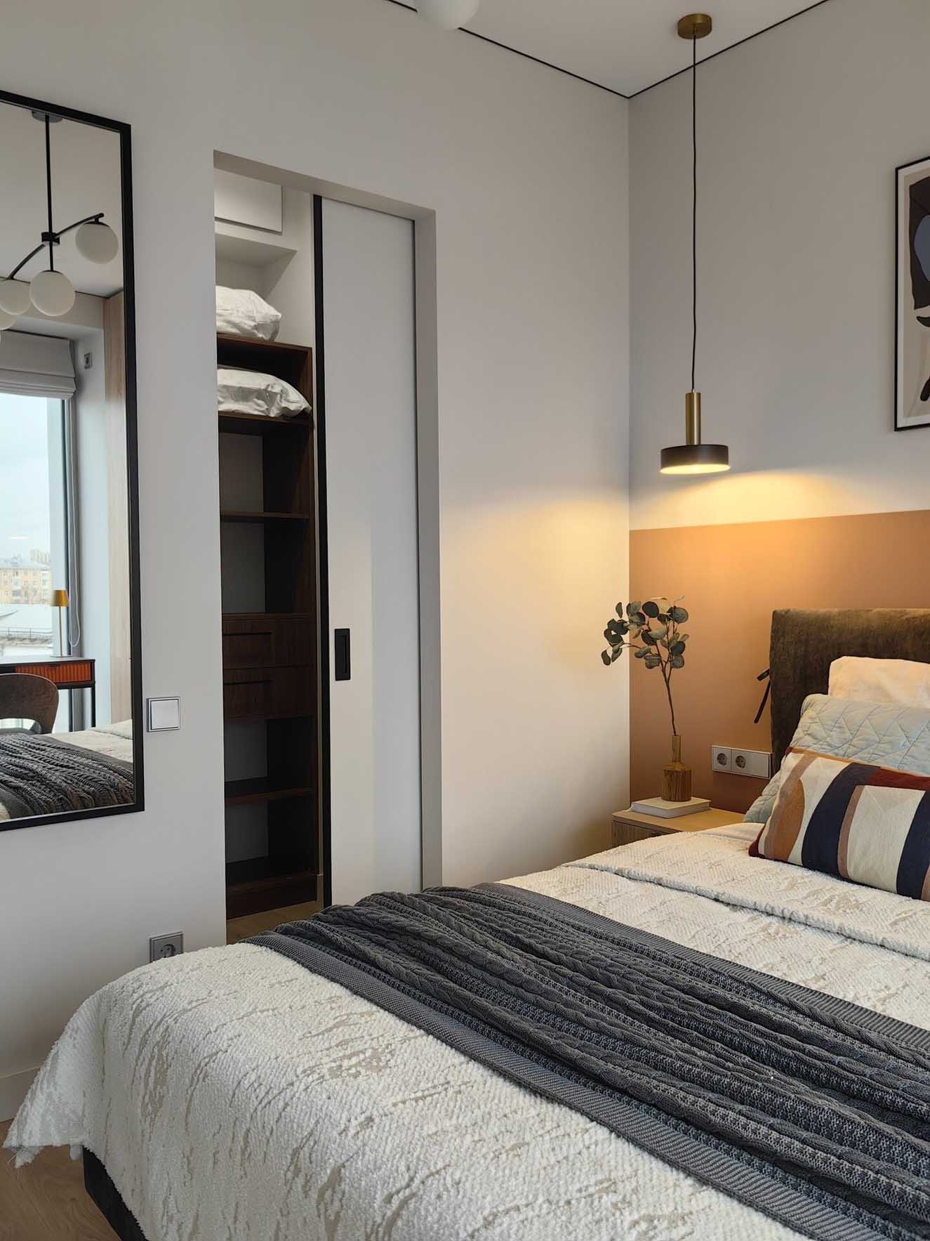 salle de bain et chambre décoration contemporaine deux-pièces 34m2