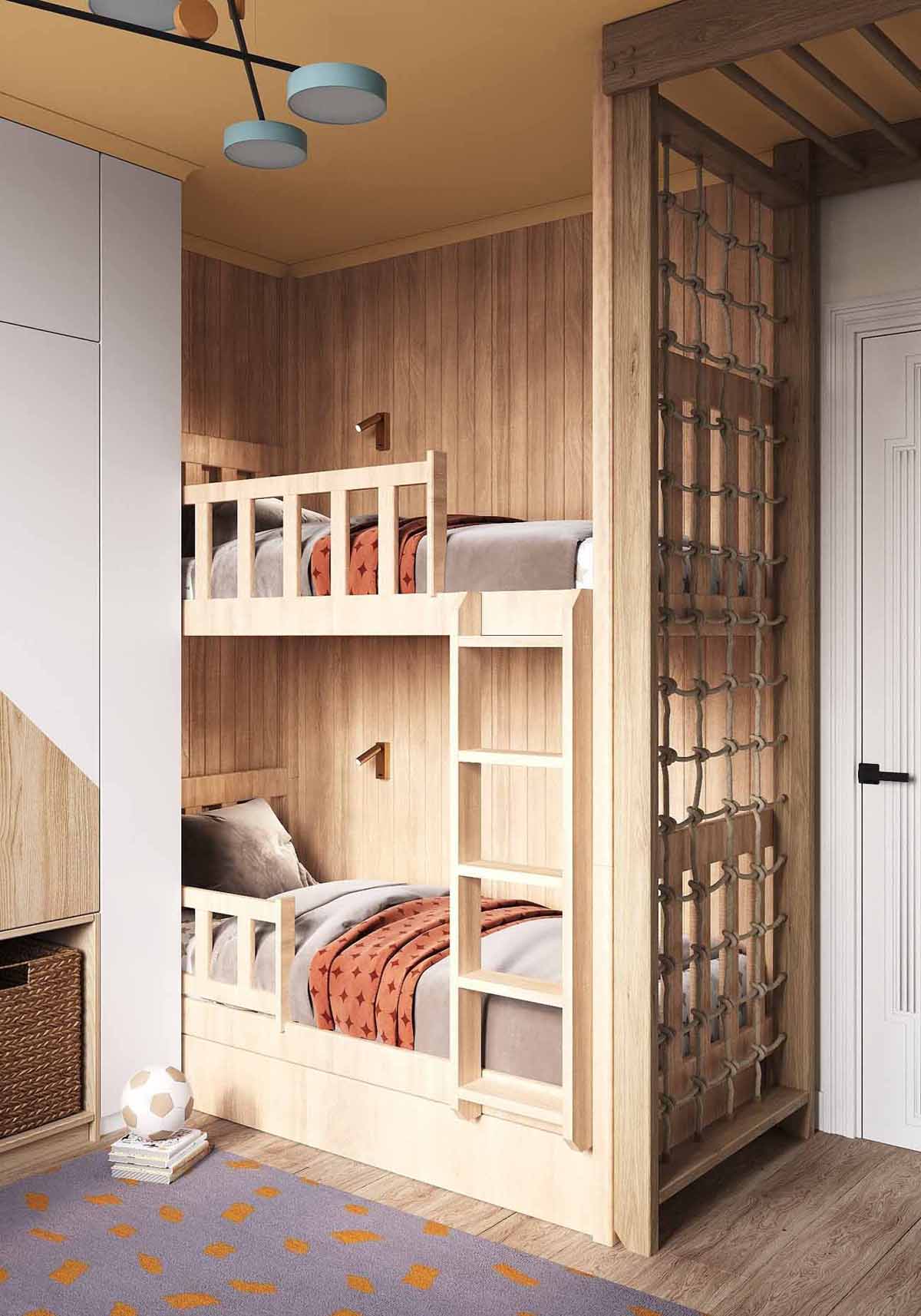 chambre enfant avec lits superposés décoration contemporaine petit appartement 54m2 pour 4