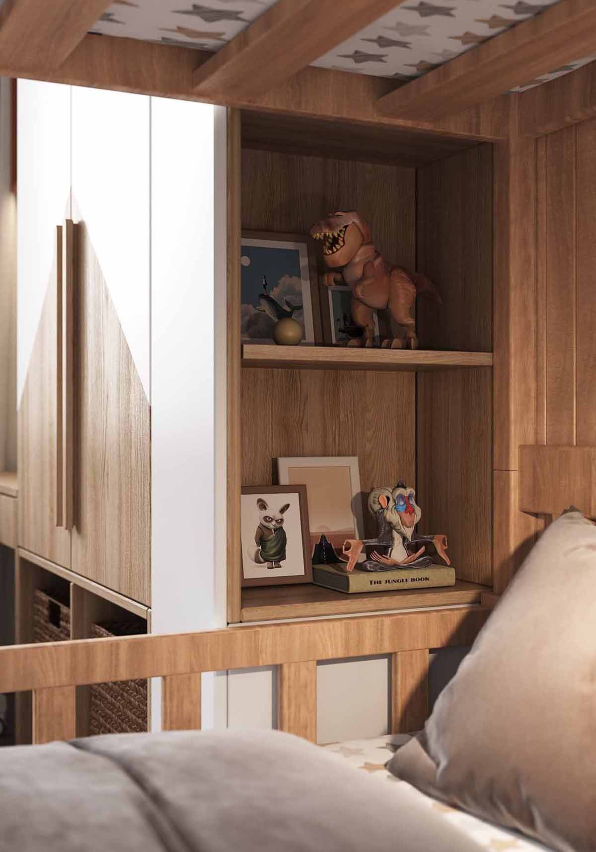 chambre enfant avec lits superposés décoration contemporaine petit appartement 54m2 pour 4