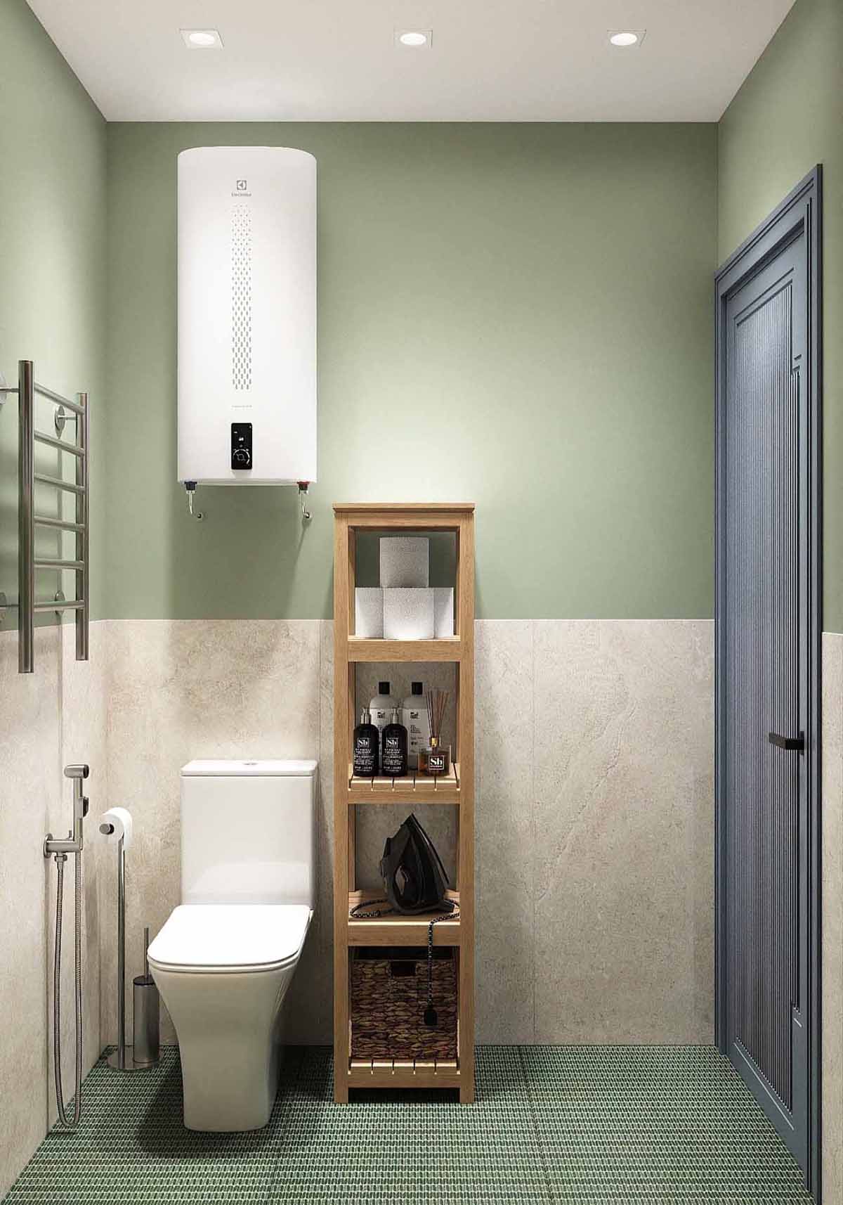 salle d'eau verte décoration contemporaine petit appartement 54m2 pour 4