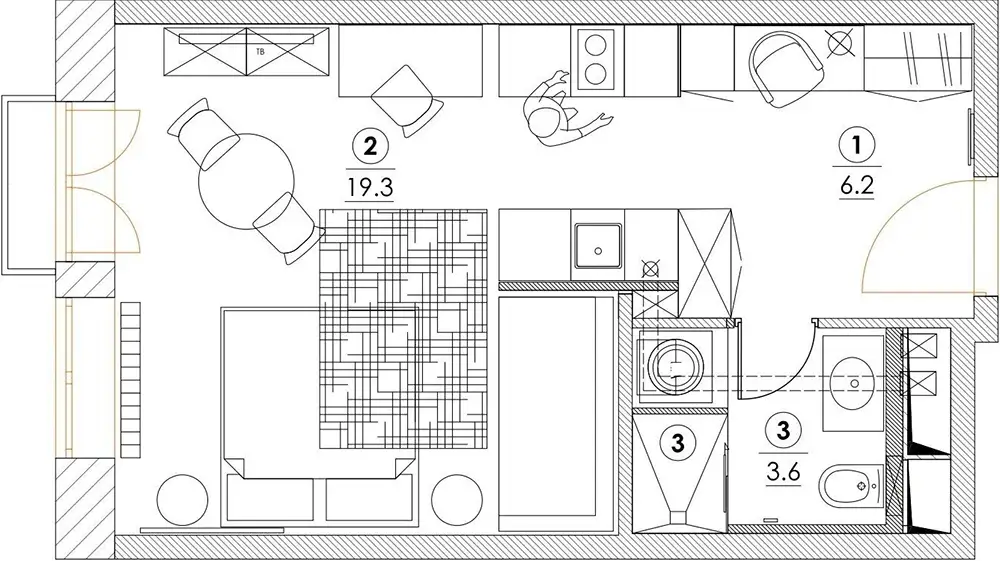 plan studio 30m2