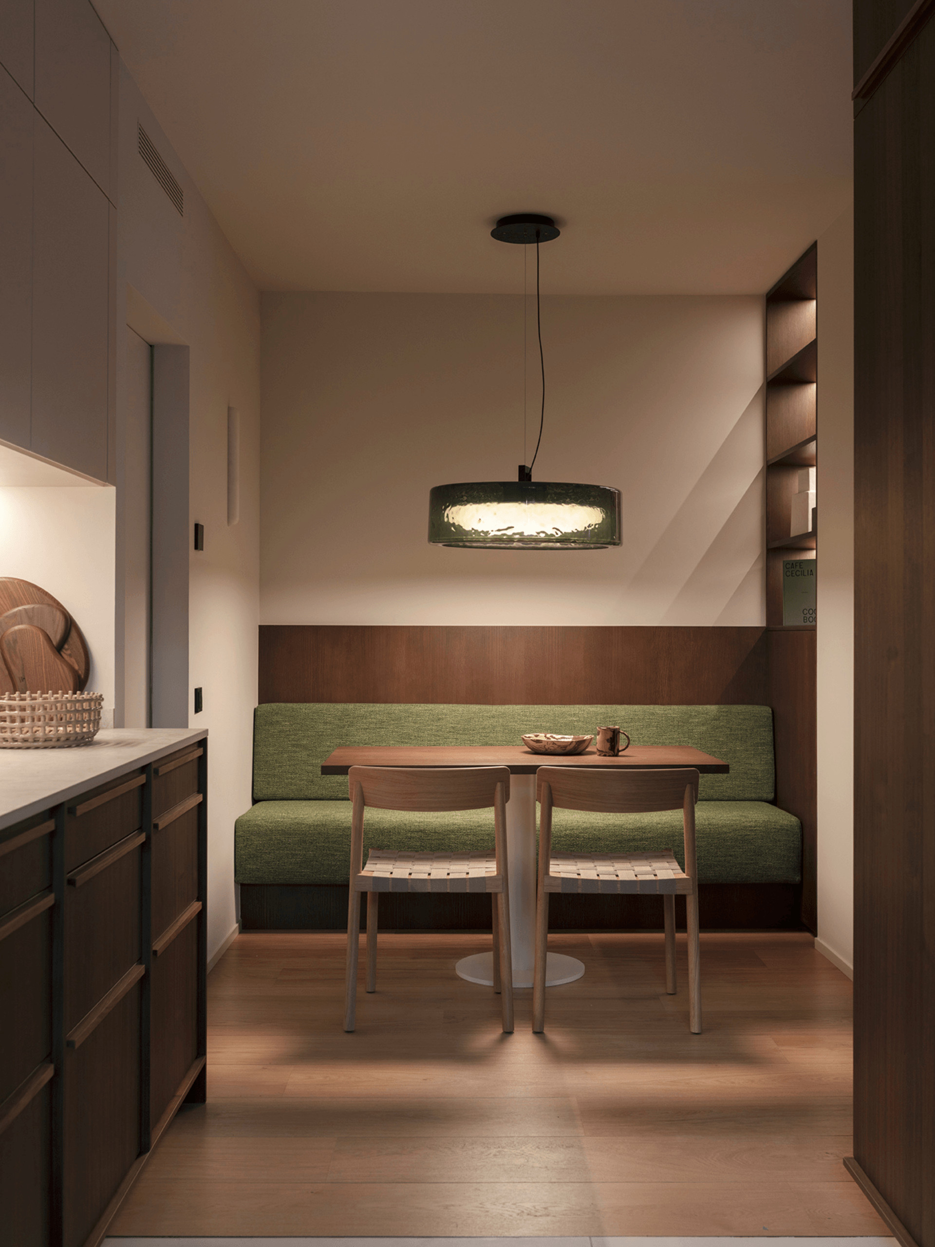 kitchen with nook for lunch contemporary decor apartment in Barcelona by The Room Studio