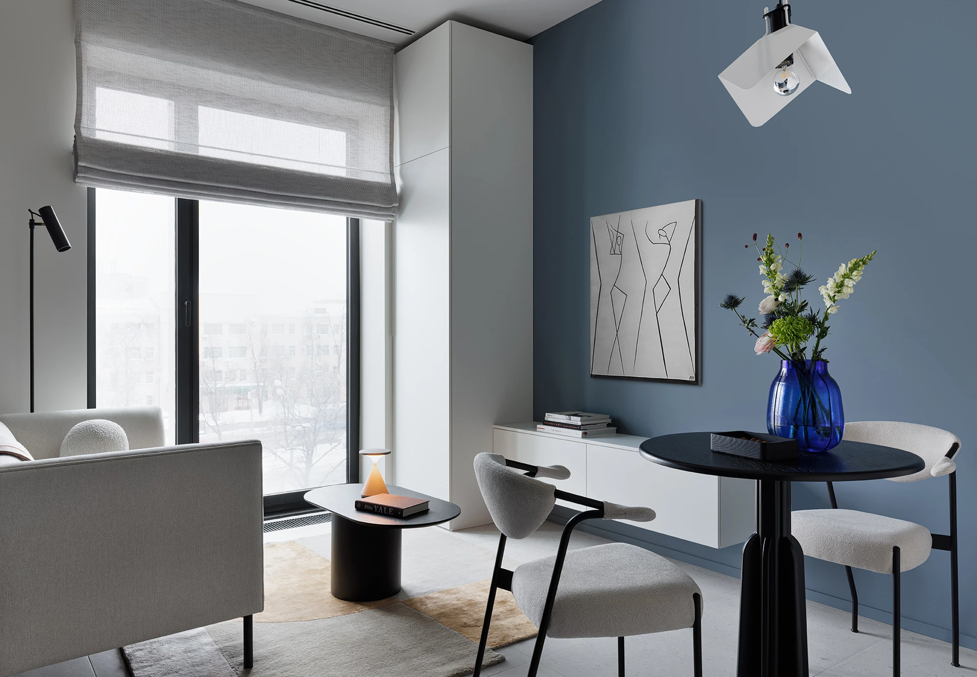 salon bleu et blanc appartement design 33m2 salon bleu et blanc appartement design 33m2