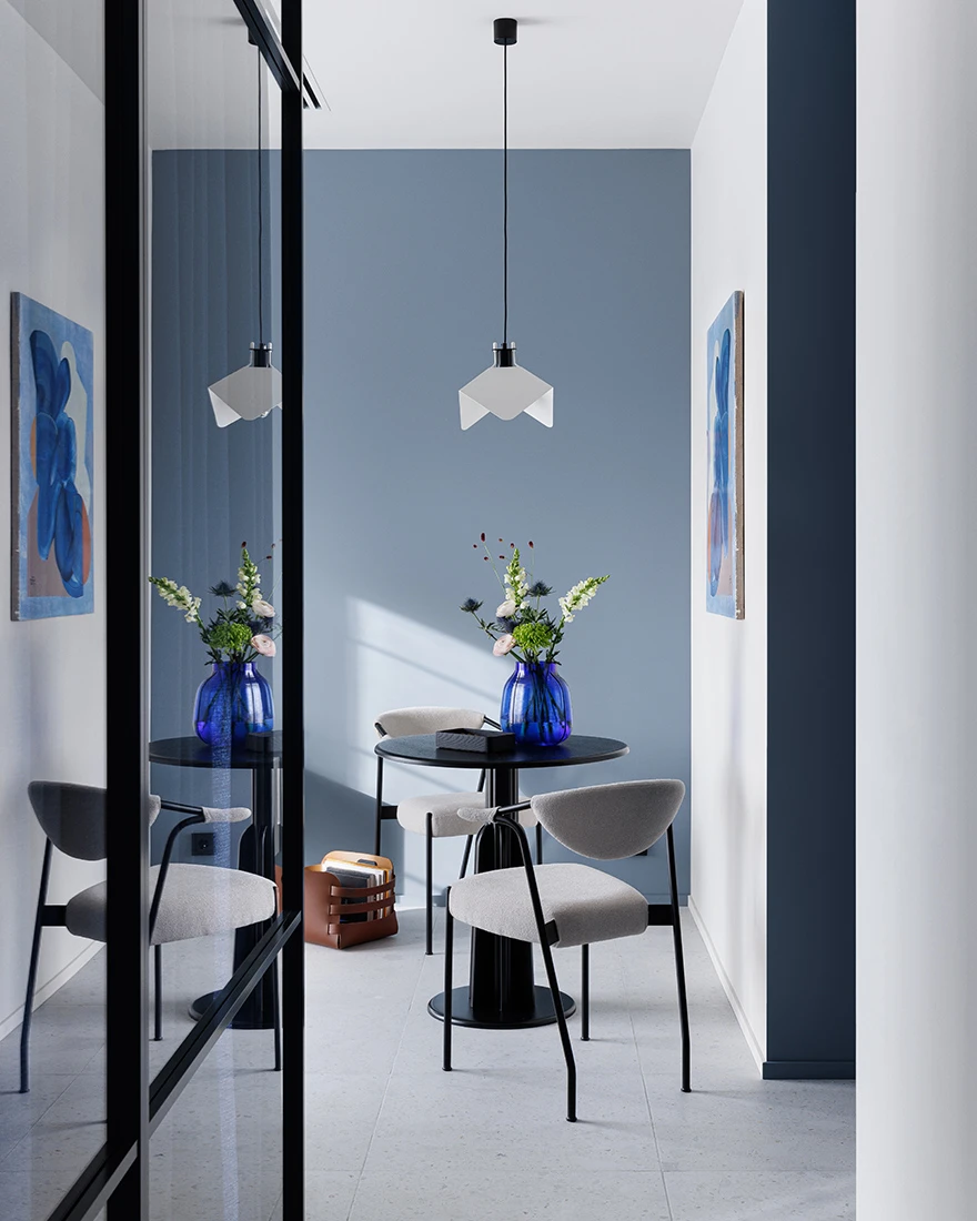 entrée et salle à manger appartement design 33m2 mur bleu entrée et salle à manger appartement design 33m2 mur bleu