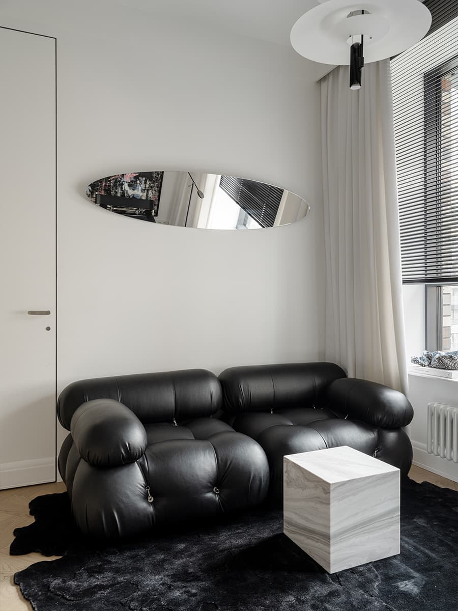salon noir et blanc deux-pièces 35m2 décoration design salon noir et blanc deux-pièces 35m2 décoration design