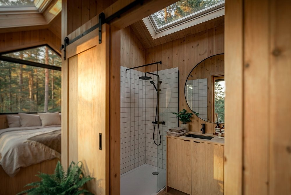 chambre et salle de bain petite maison mobile Tanglewood Tiny Homes
