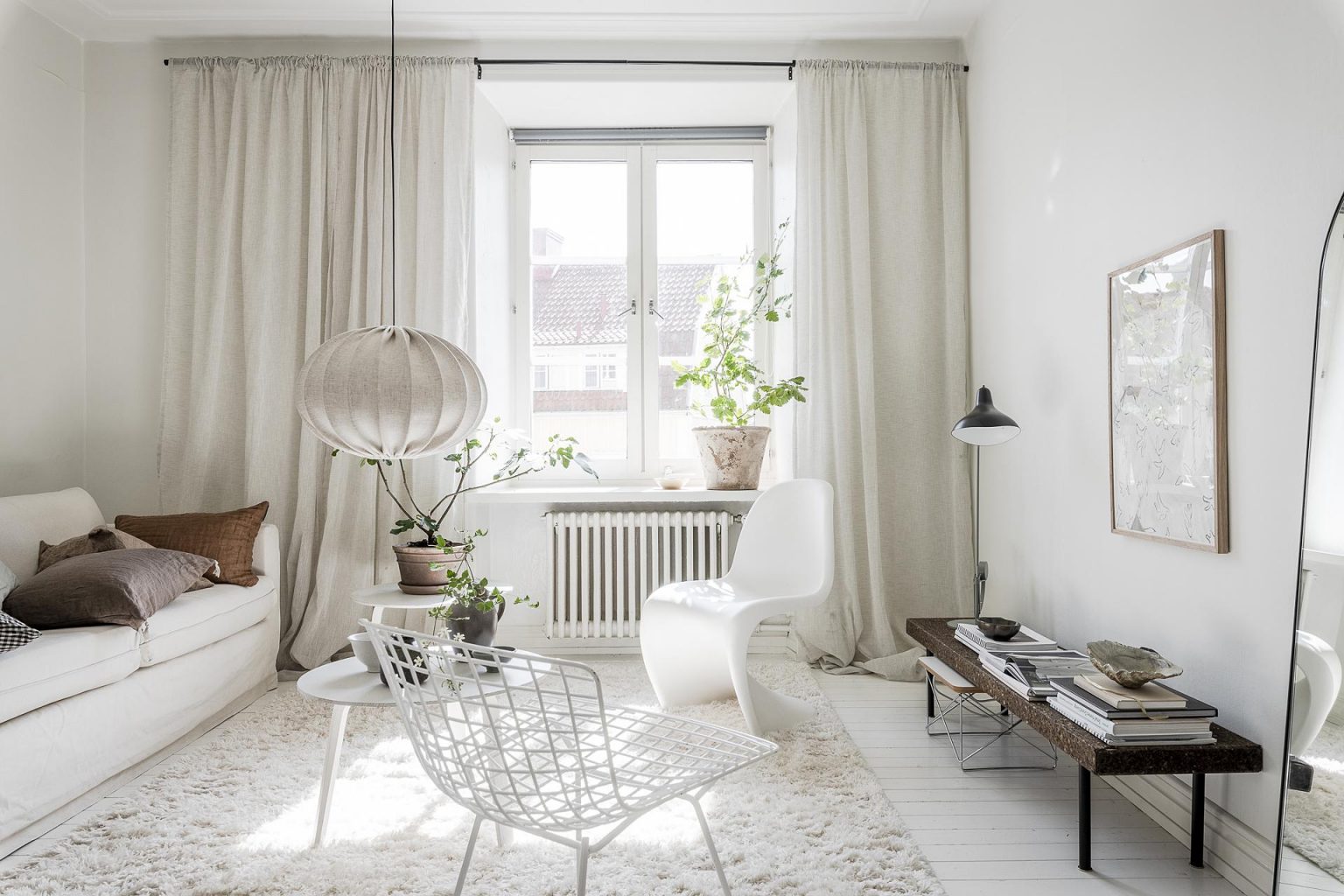 salon studio 32m2 décoration blanche scandinave