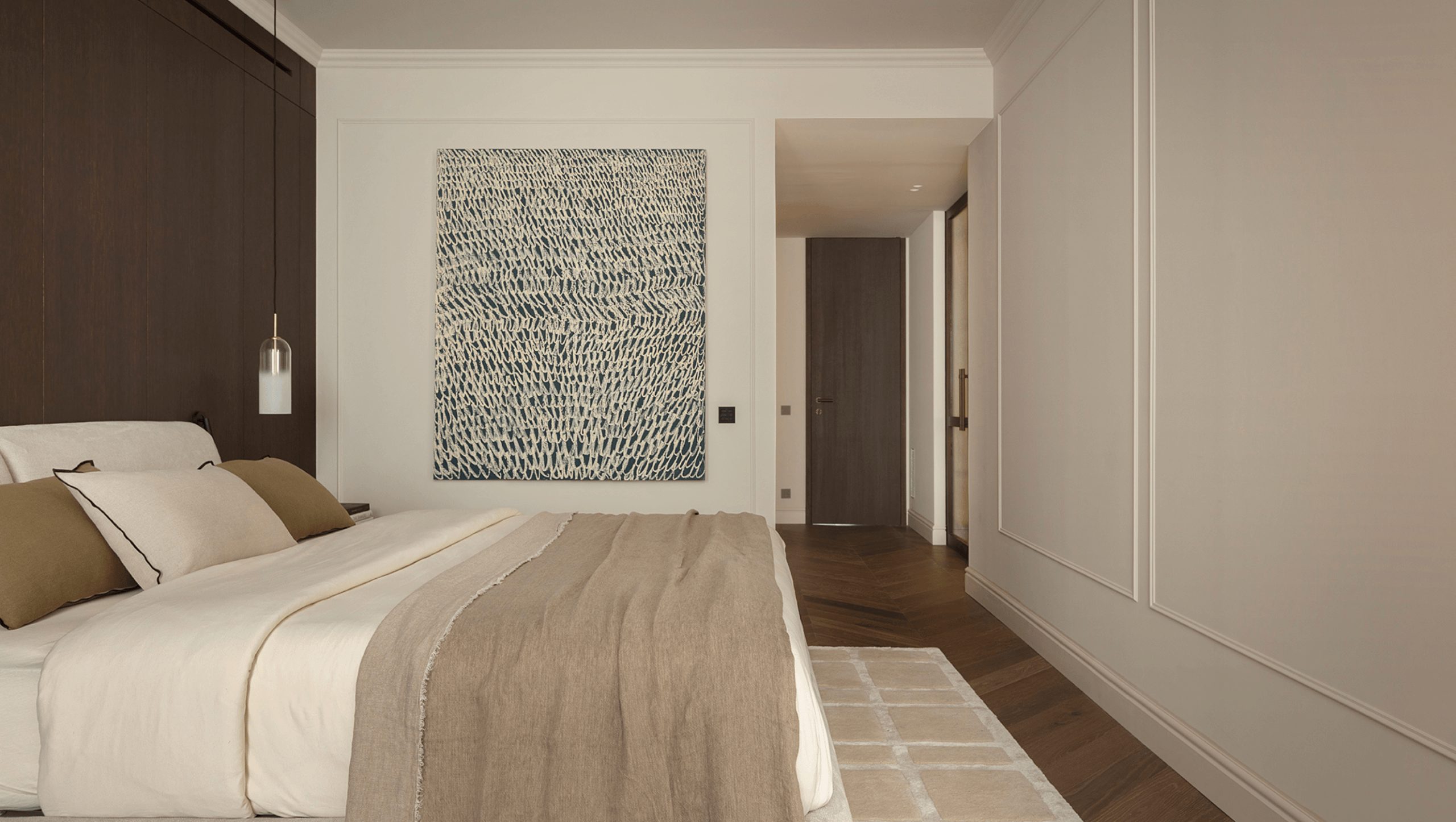chambre mur noyer décoration contemporaine beige