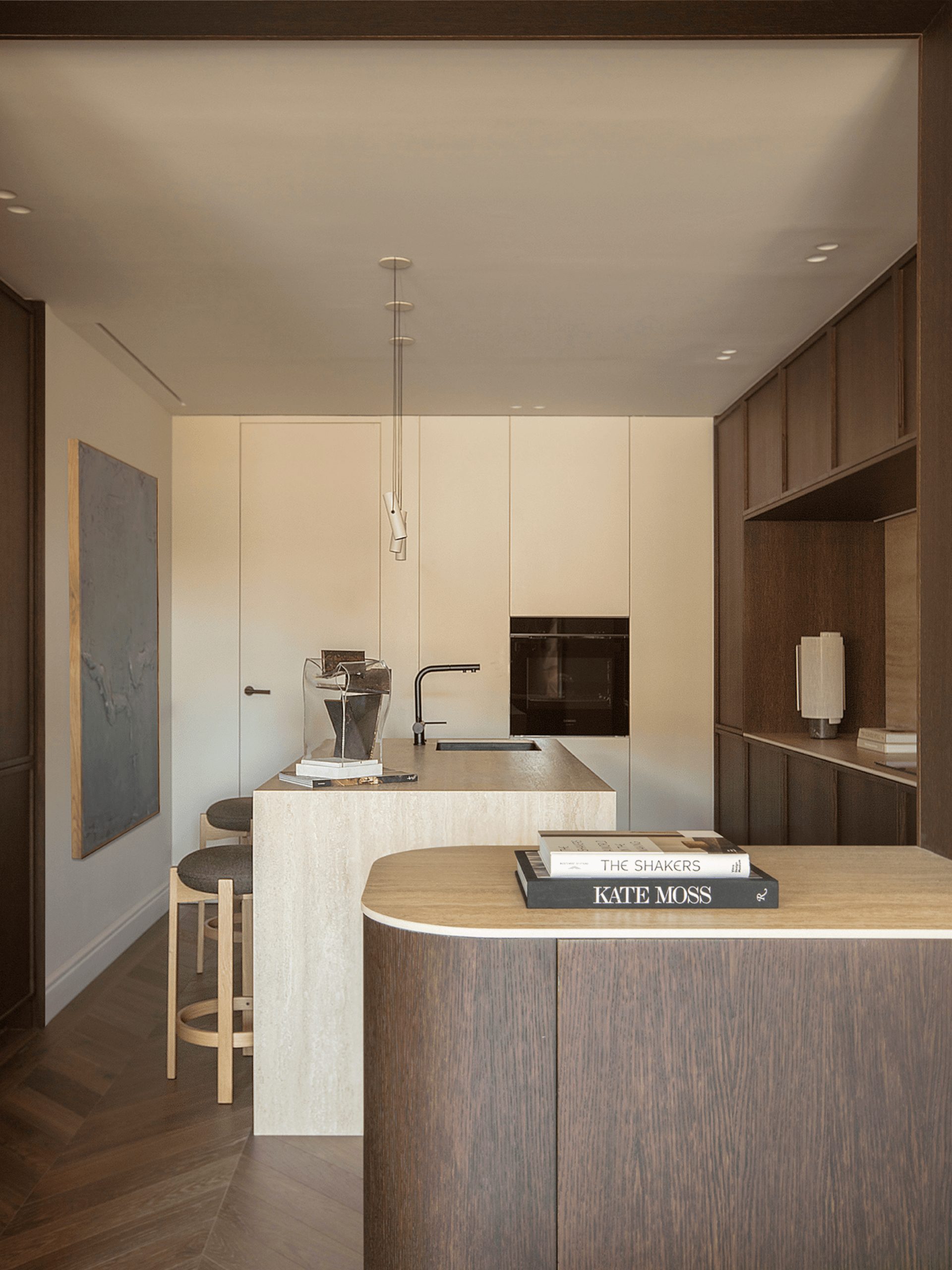 cuisine beige et noyer