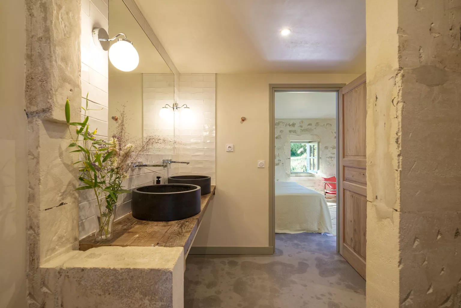 bathroom stone walls rustic chic style France bathroom stone walls rustic chic style France