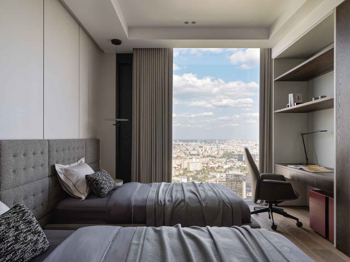 chambre à deux lits avec baie vitrée panoramique