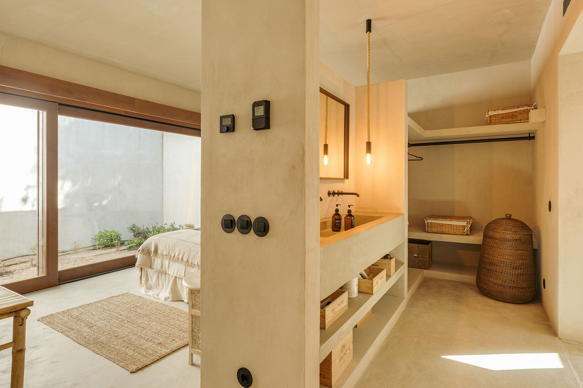 bedroom with bathroom natural style decor house in Comporta Villa Sandstone