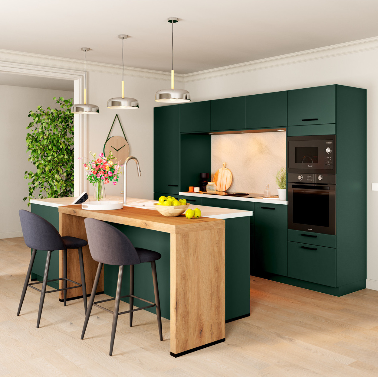 cuisine vert sapin et bois