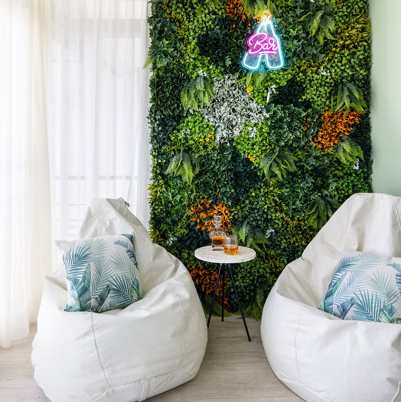living room with green wall green decor 58sqm apartment