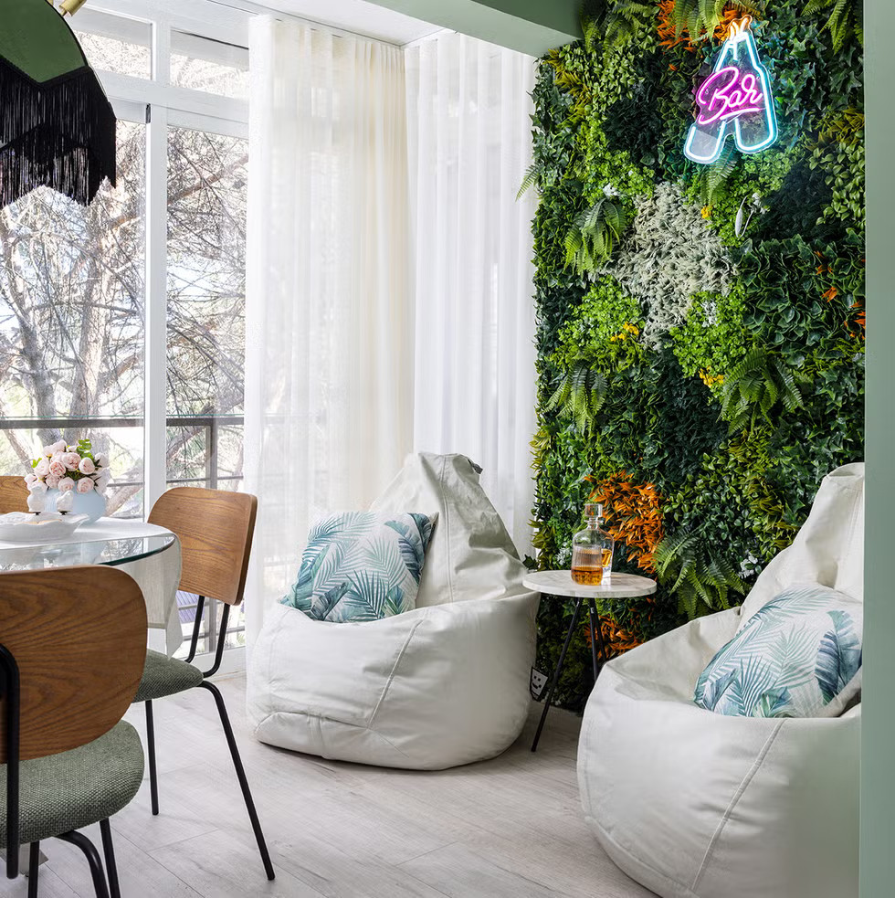 living room with wall with green wall green decor 58sqm apartment