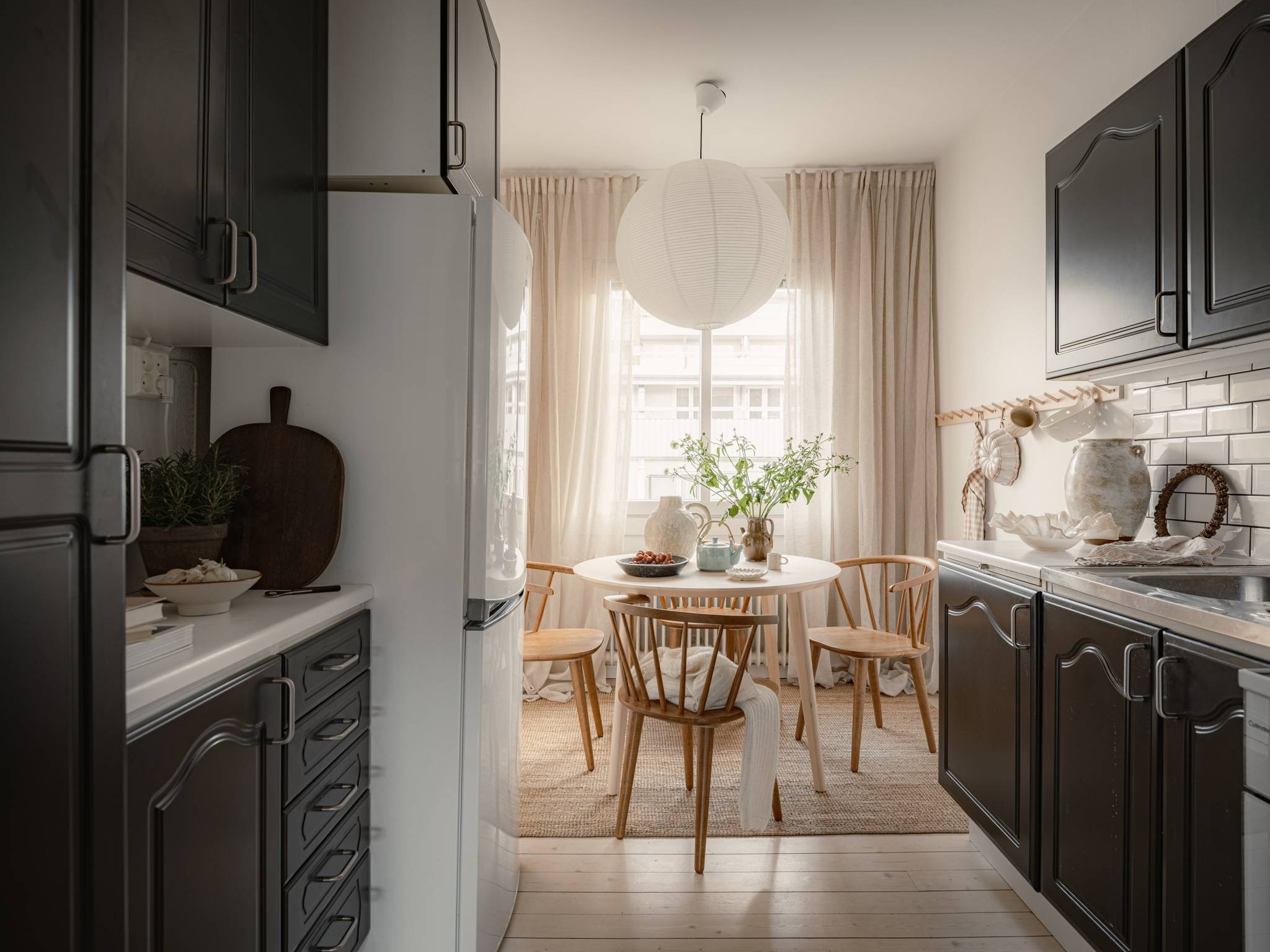 black classic kitchen rustic feel 34sqm studio scandinavian decor neutral tones