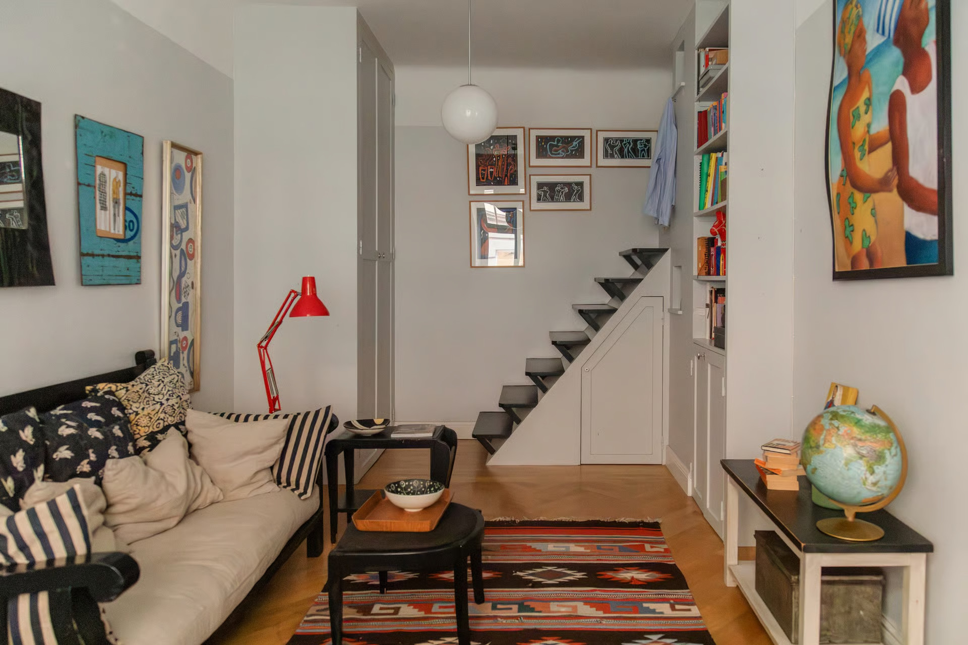 living room vintage decor with stairs