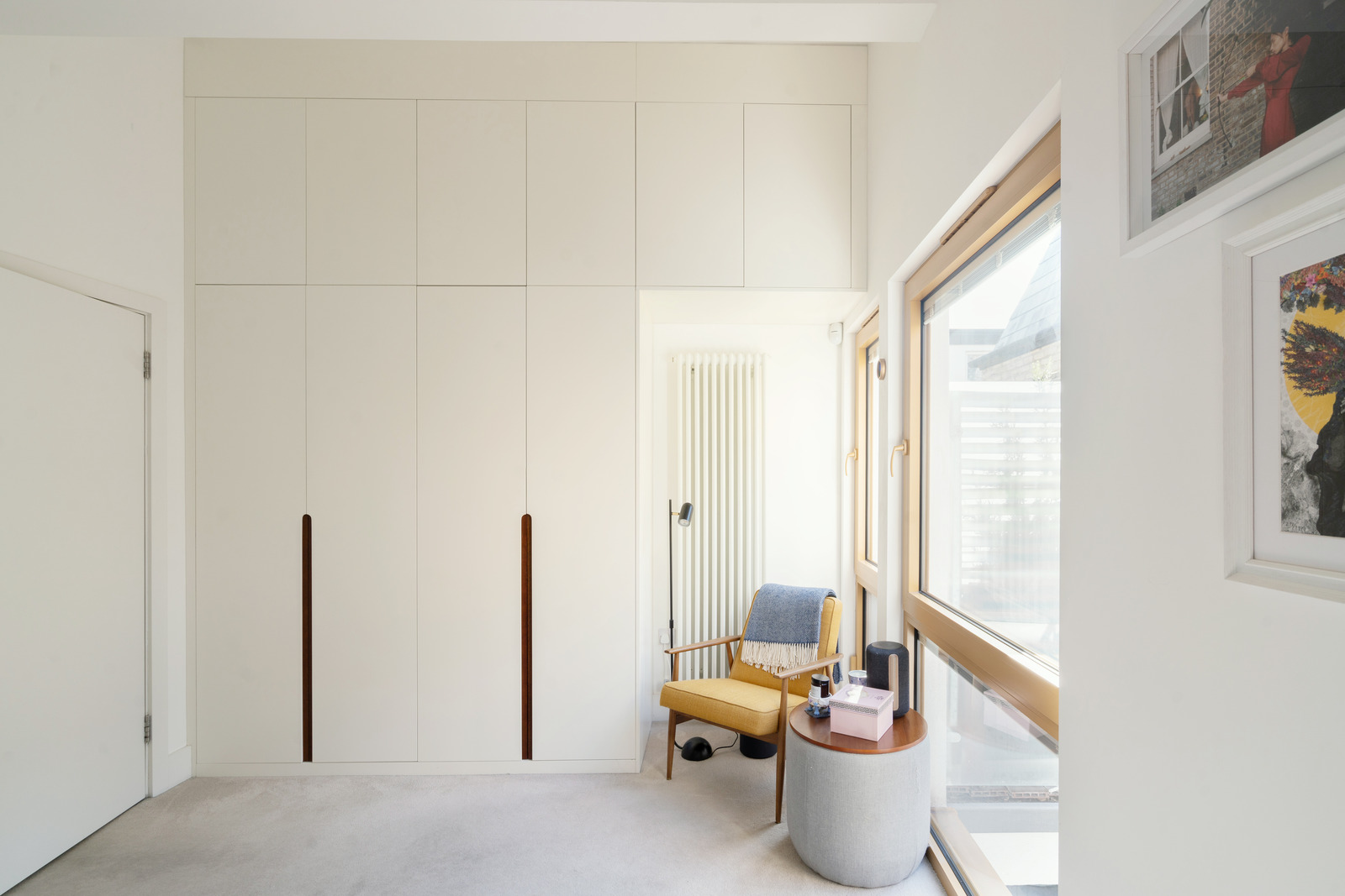 bedroom with cupboards contemporary decor double height 52sqm apartment small loft London