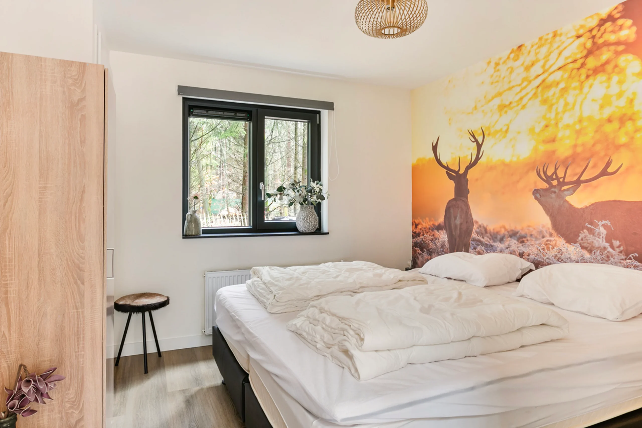 bedroom with panoramic wallpaper with forest style bedroom with panoramic wallpaper with forest style