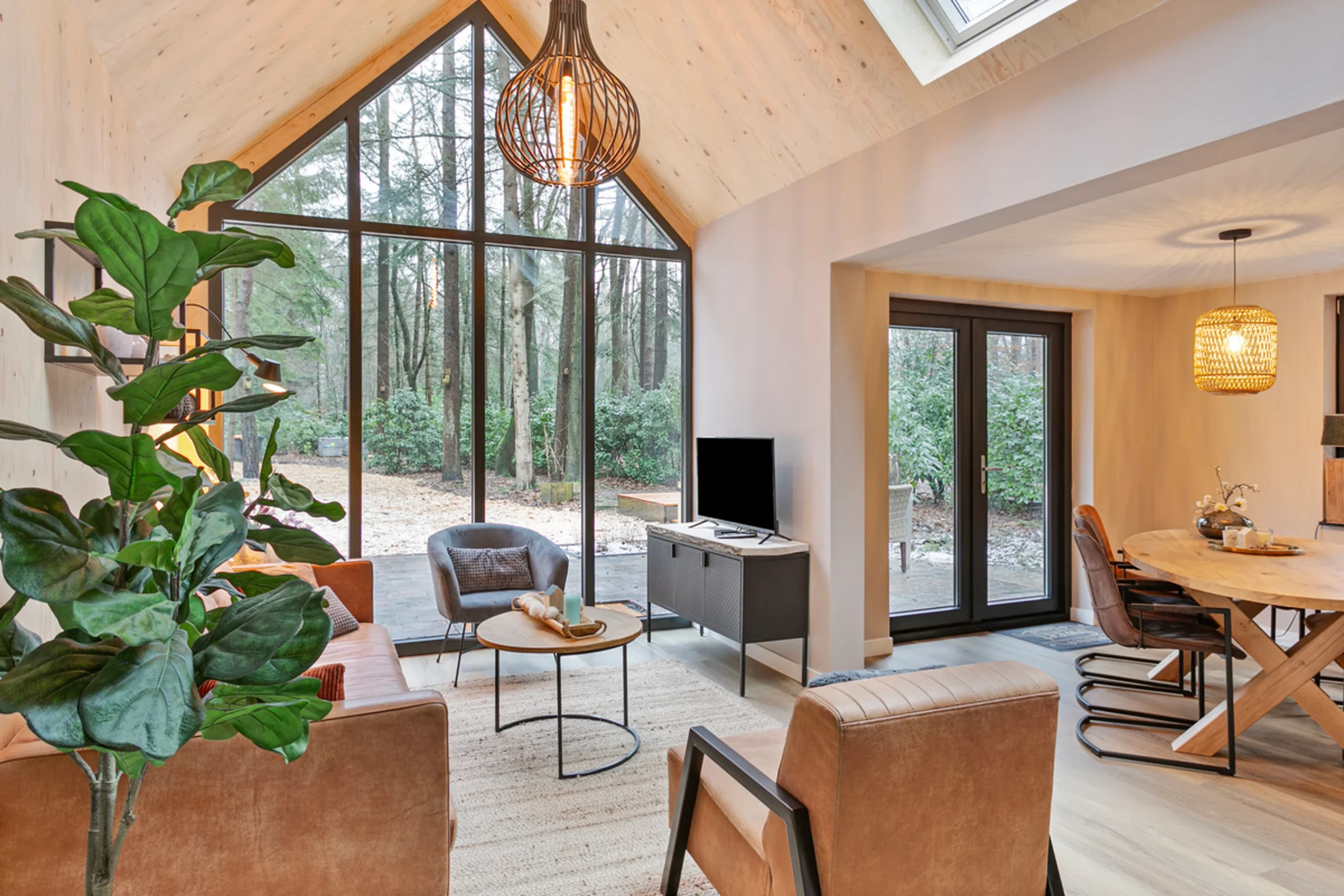 living room modern wooden house with lush garden Netherlands living room modern wooden house with lush garden Netherlands