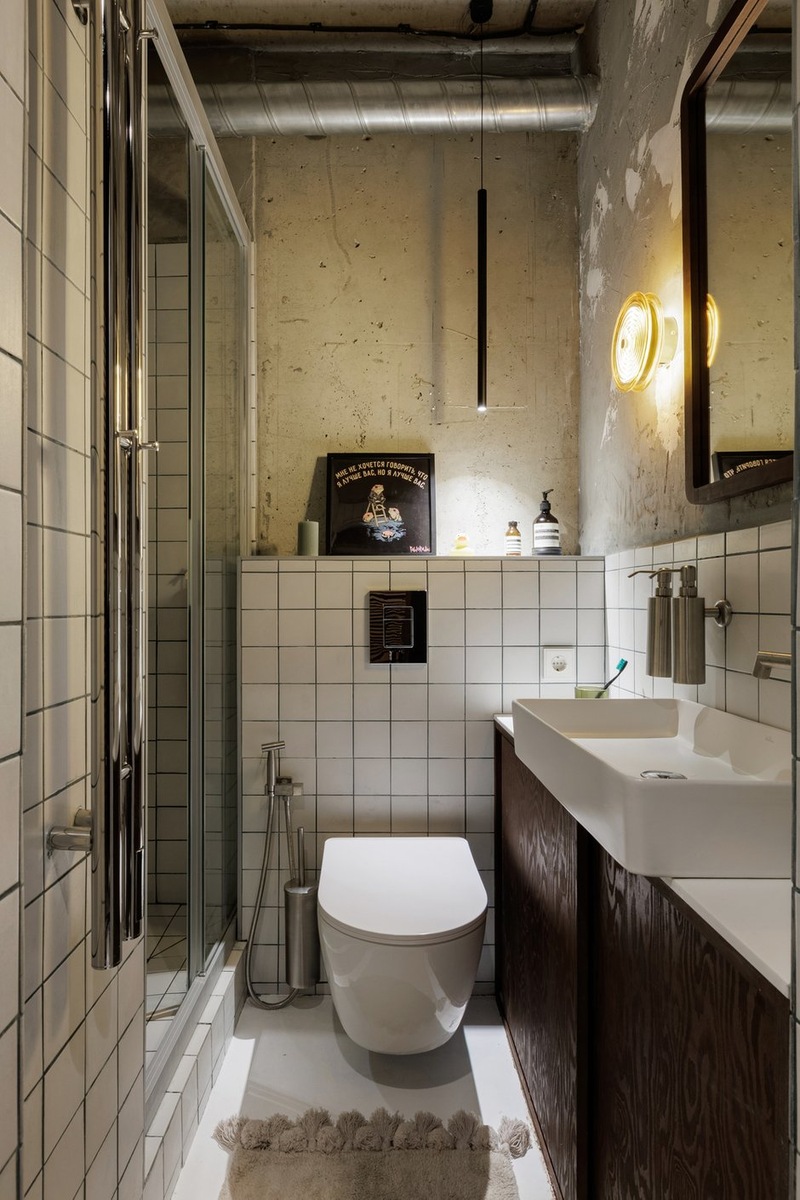 salle de bain style industriel couleur noyer studio 22m2