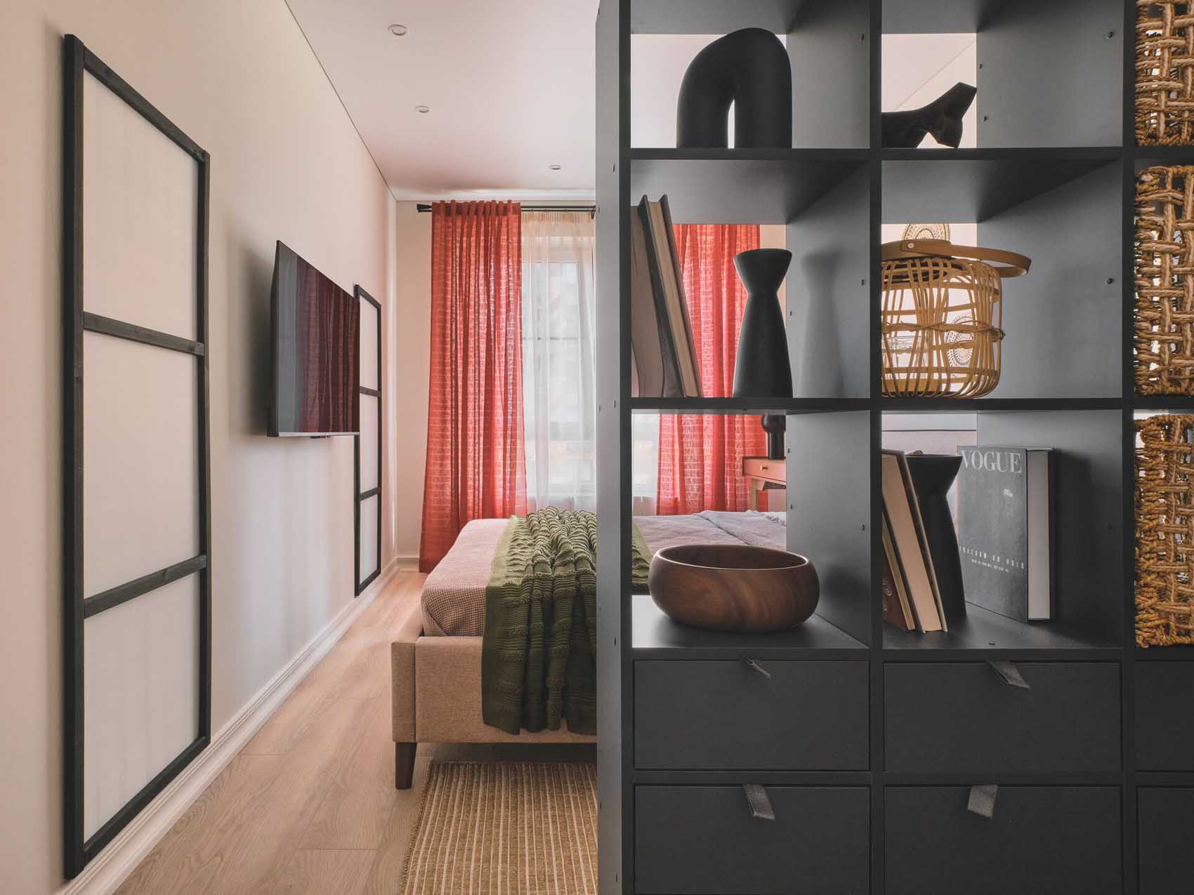 walk in wardrobe and bedroom contemporary decor in a two-room 42sqm apartment walk in wardrobe and bedroom contemporary decor in a two-room 42sqm apartment