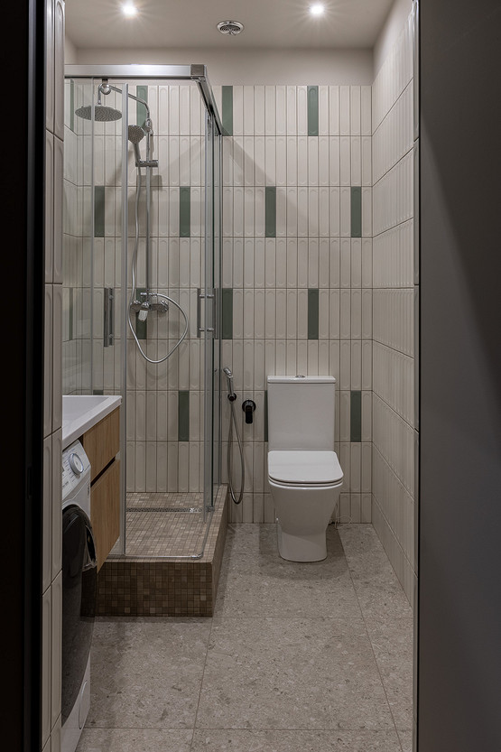 green and wood bathroom
