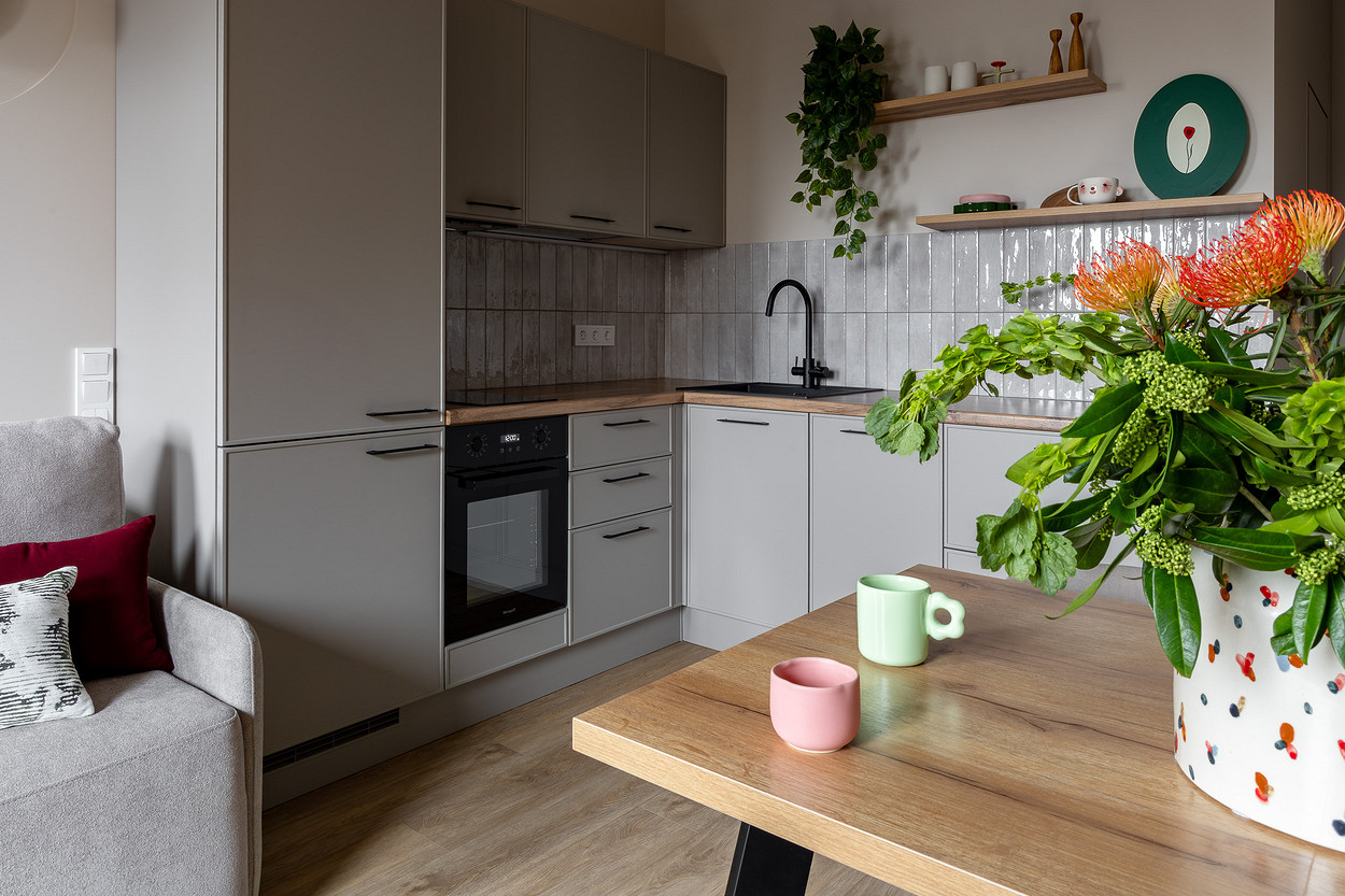 open kitchen and living room 37sqm student apartment contemporary decor