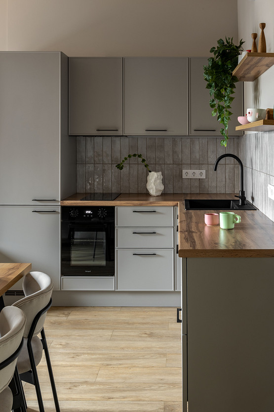 open kitchen and dining room 37sqm student apartment contemporary decor
