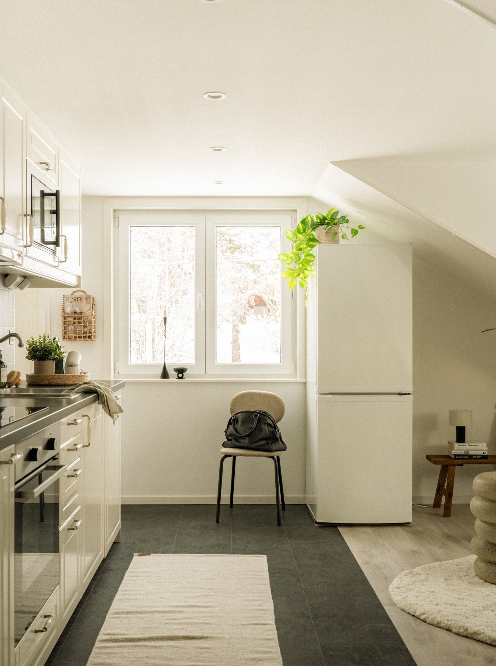 open kitchen and living room scandinavian decor 34sqm apartement under the attic