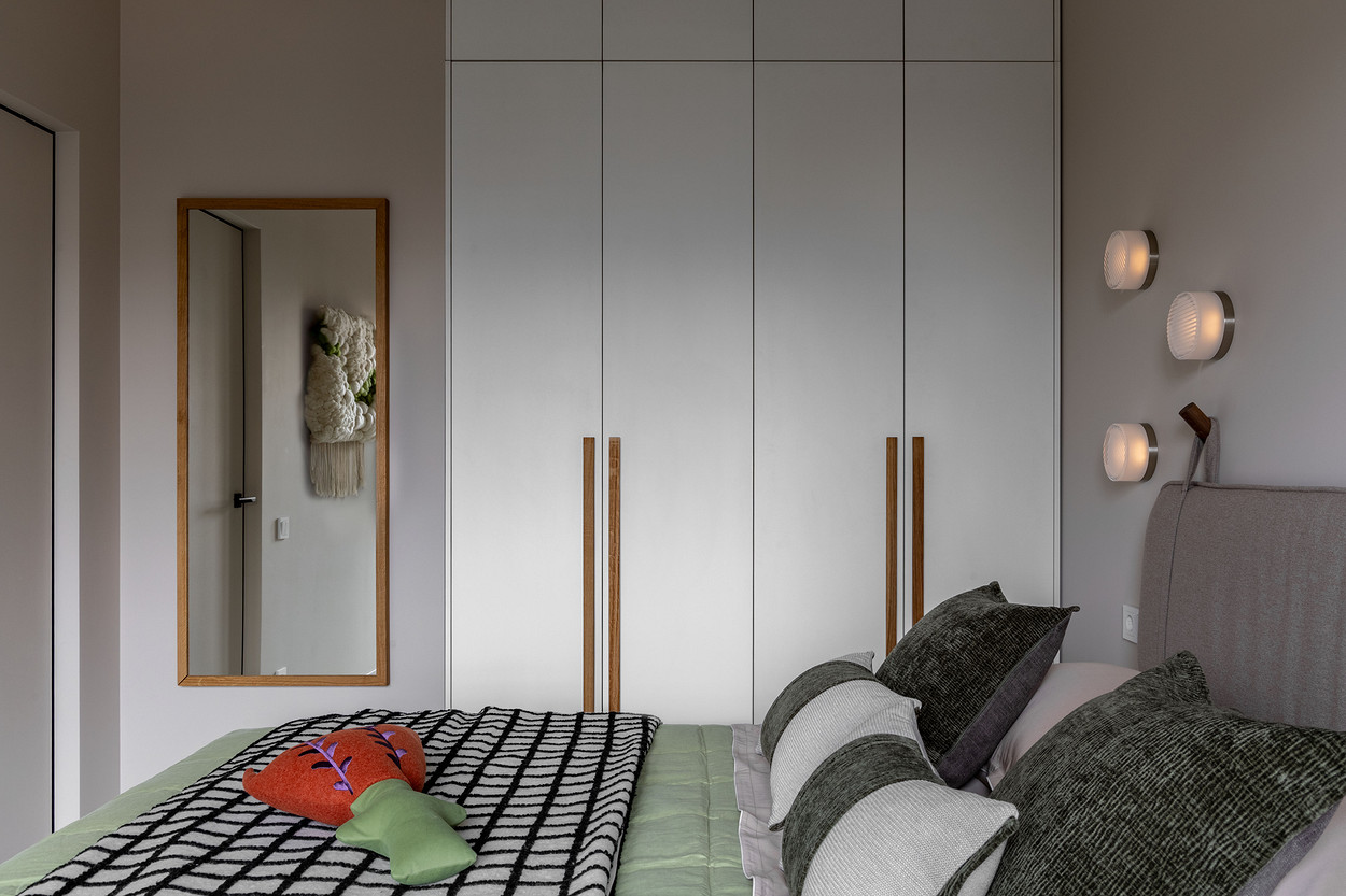 bedroom with cupboards 37sqm student apartment contemporary decor