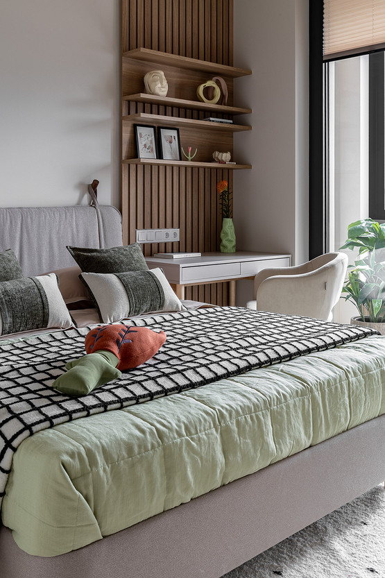 bedroom with desk 37sqm student apartment contemporary decor