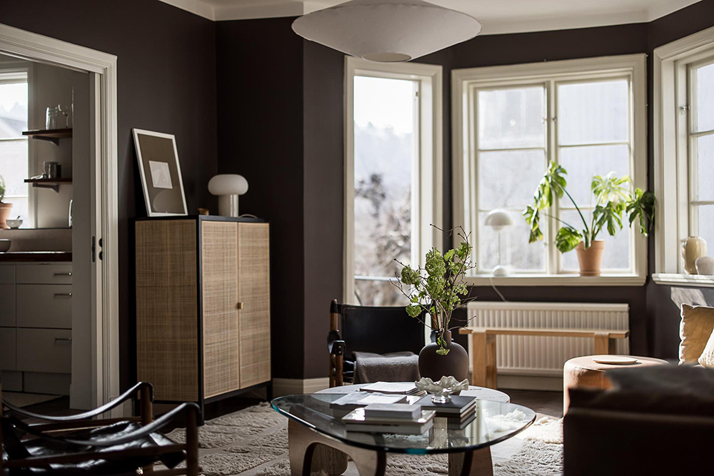 salon avec murs noirs décoration scandinave maison de ville Göteborg salon avec murs noirs décoration scandinave maison de ville Göteborg