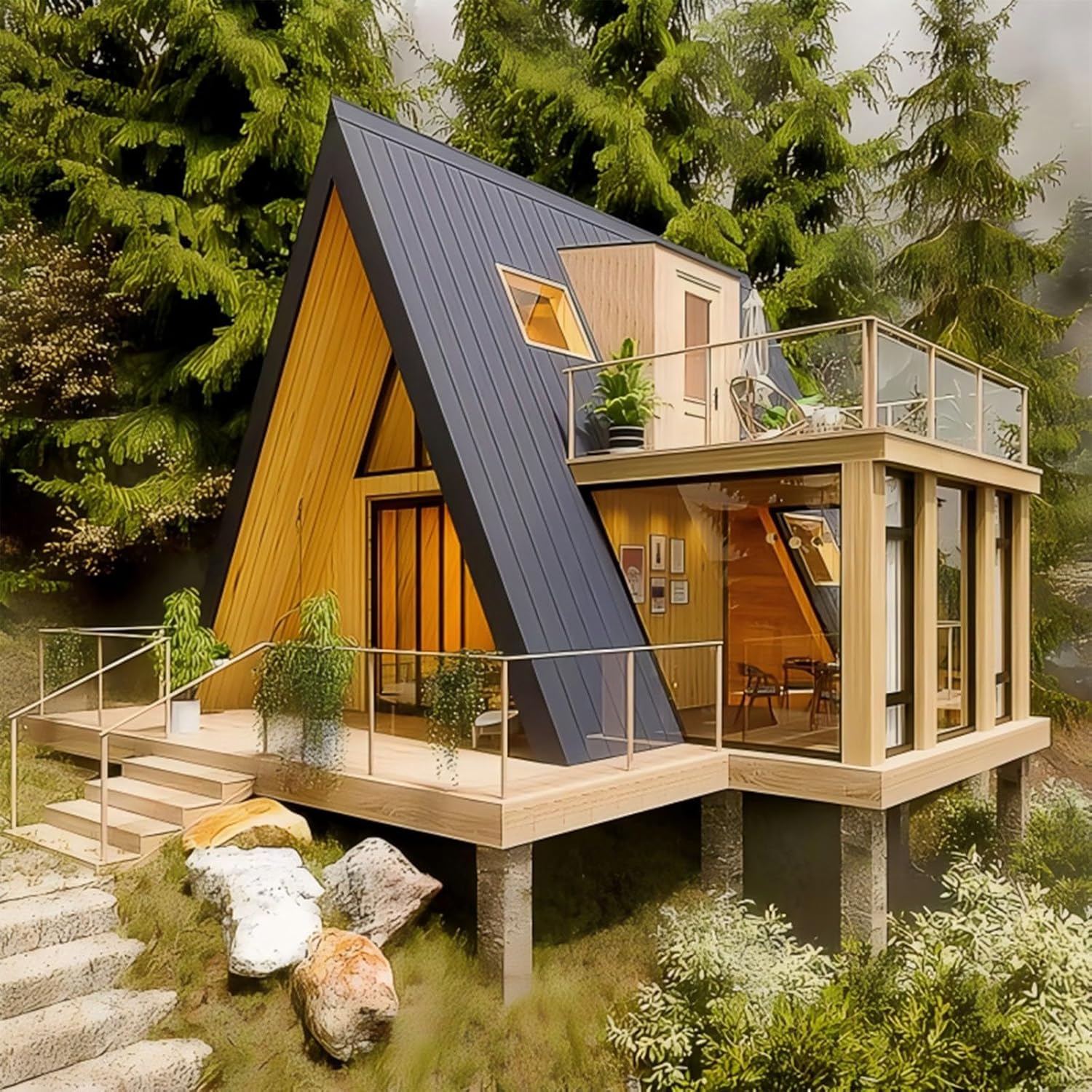 maison préfabriquée Amazon type A-Frame triangulaire en bois maison préfabriquée Amazon type A-Frame triangulaire en bois