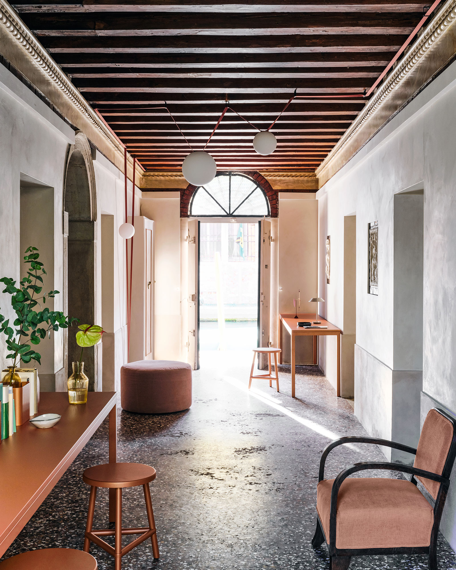 entryway period terrazzo floor beams house in Venice Casa della Sensa designer decor entryway period terrazzo floor beams house in Venice Casa della Sensa designer decor