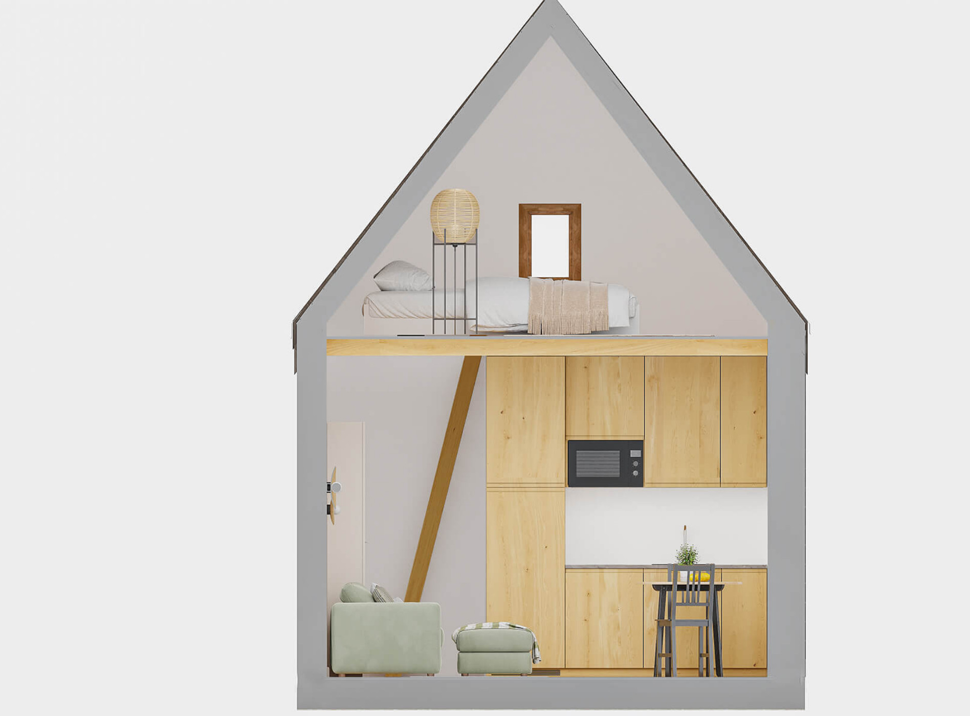 vue coupe petite maison en kit de 29m2 modèle Perpignan Chalet Pro livrable en France